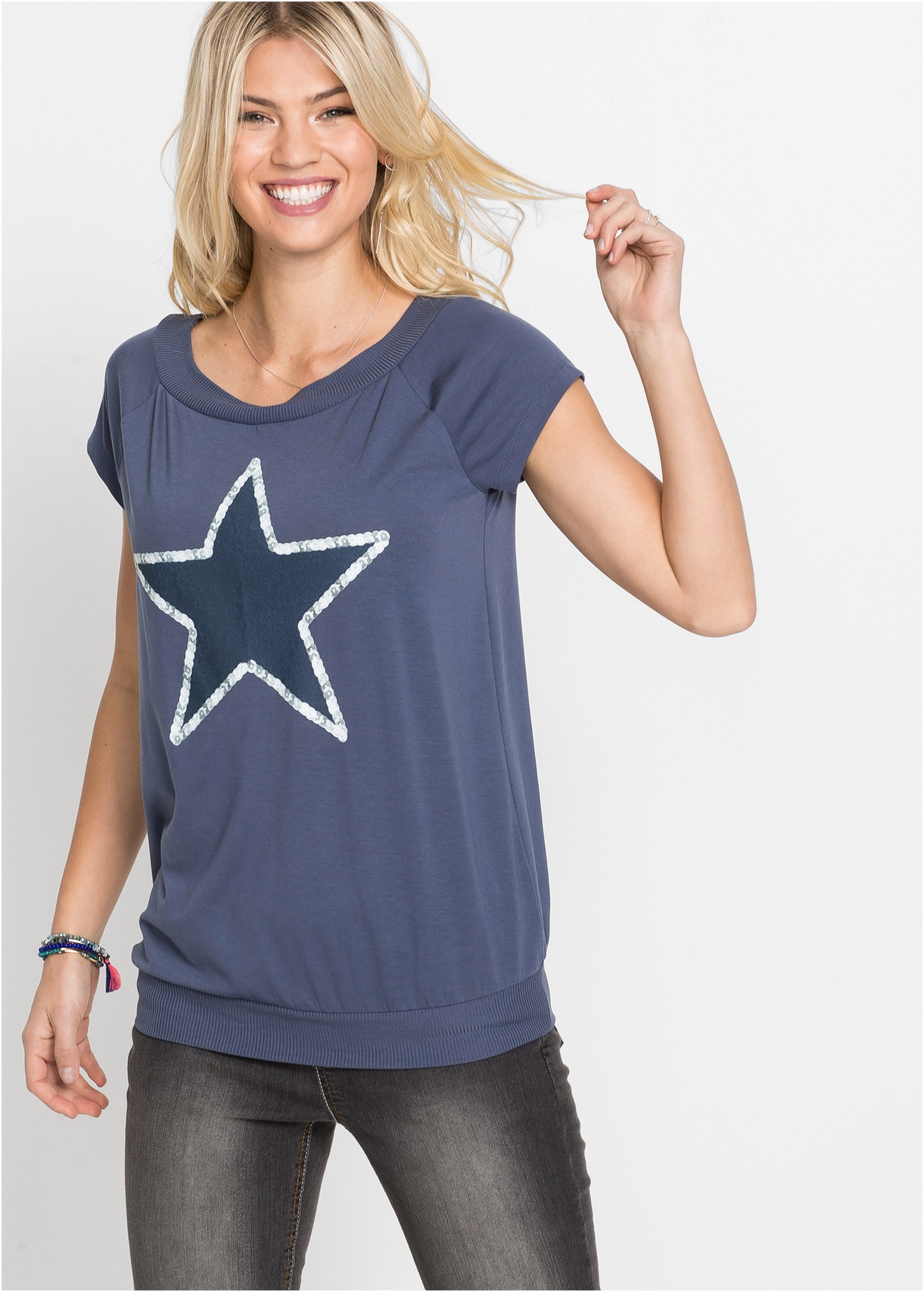 Image of bonprix T-Shirt bequeme Passform, U-Boot-Ausschnitt, Rippbündchen