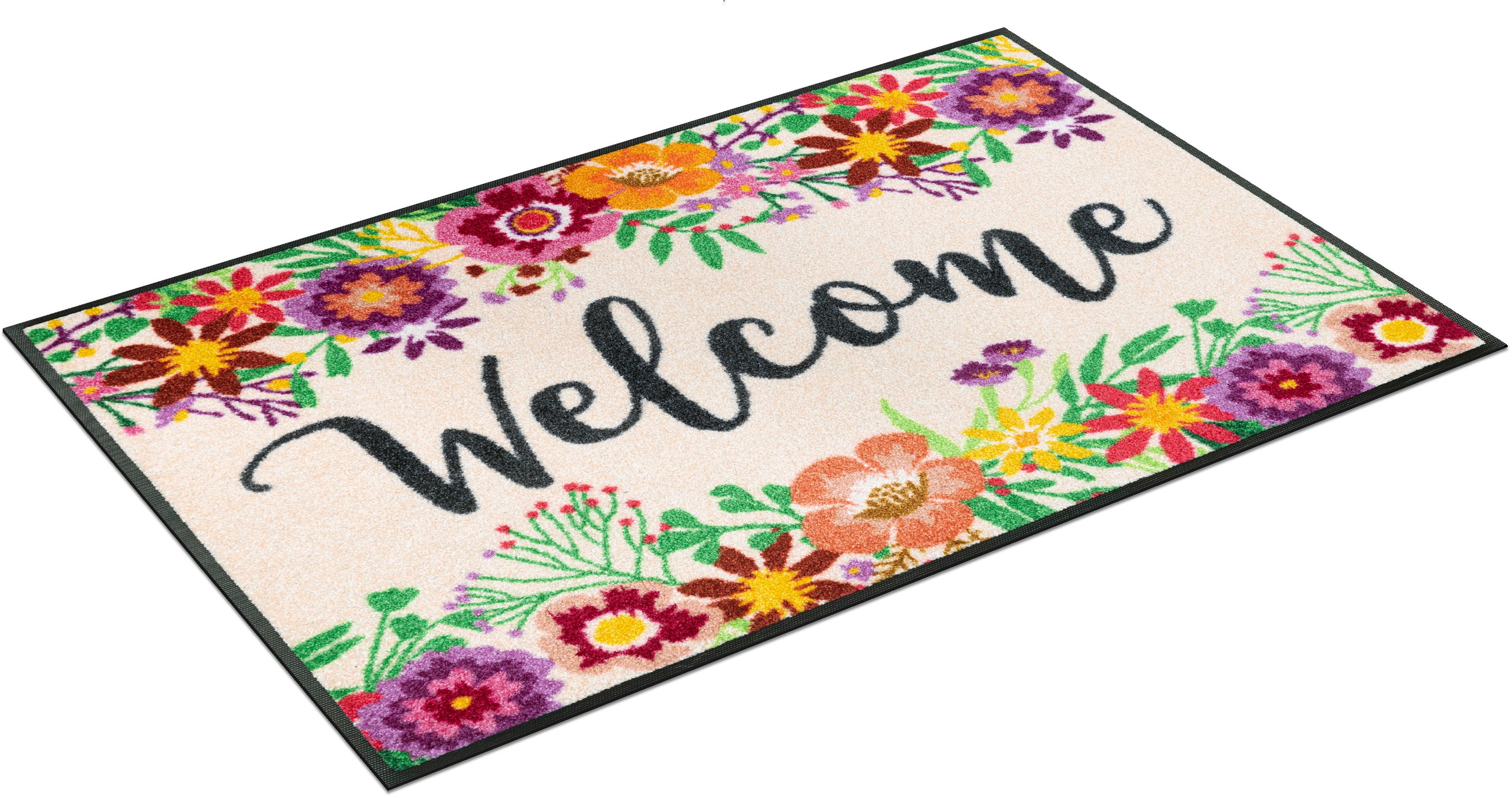 Image of wash+dry by Kleen-Tex Teppich »Welcome Blooming«, rechteckig, 7 mm Höhe, Motiv Blumen, mit Spruch, rutschhemmend, In- und Outdoor geeignet, waschbar bei Ackermann Versand Schweiz