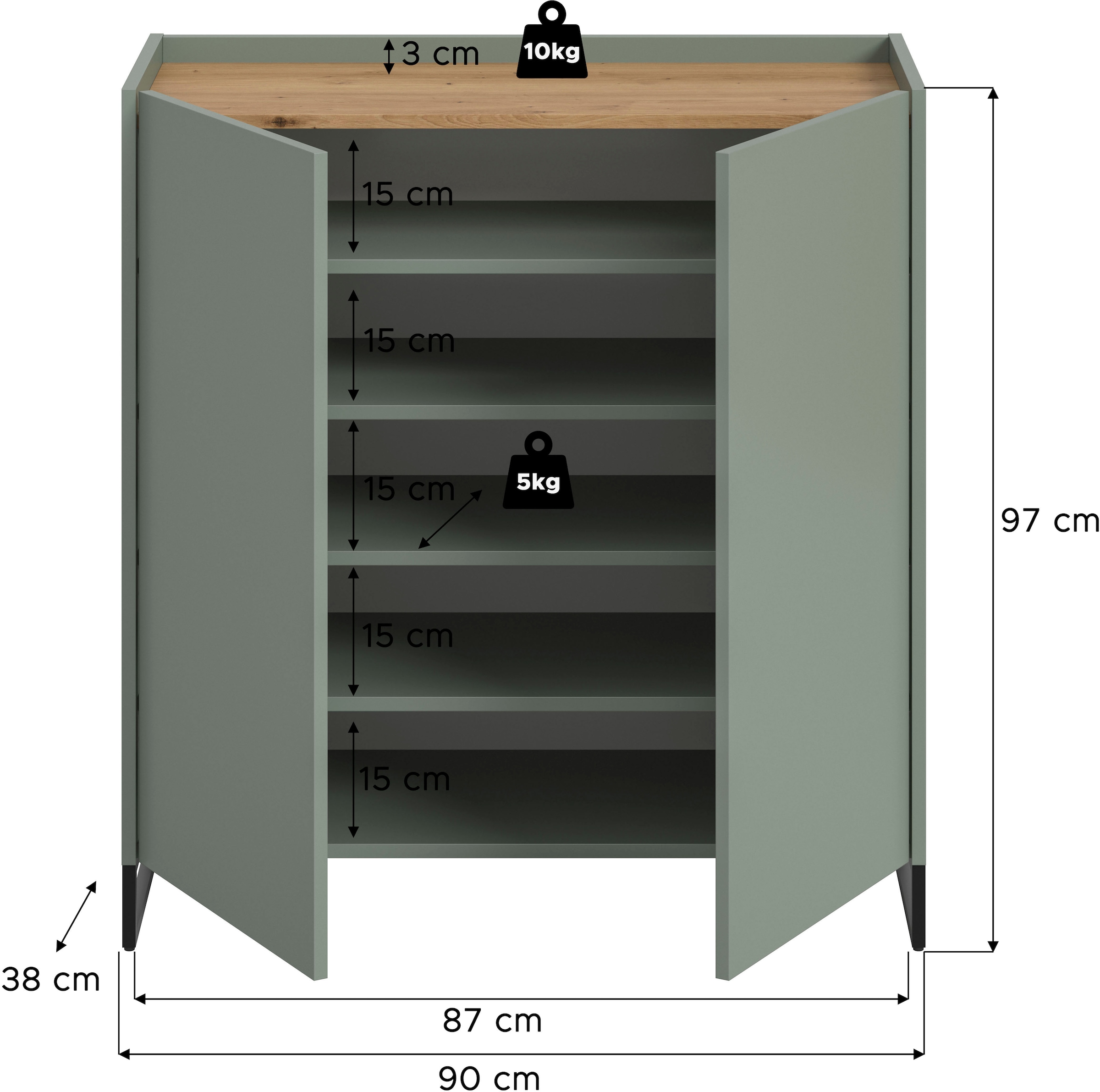 Home affaire Armoire à chaussures »EVRID, Breite 90cm, 2 Türen, 5 Einlegeböden, inkl. Metall-Kufenfüsse« individuell mit anderen Artikel der Serie EVRID erweiterbar, 1 cuis tlg. Schuhkommode, Kommode, Sideboard, Garderobenschrank, Flurkommode