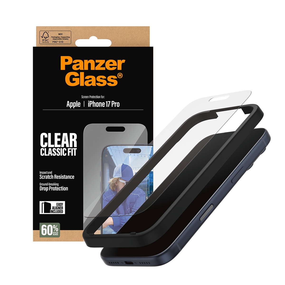CARE by PanzerGlass Verre de protection d'écran »Classic Fit Screen Protector« für Apple iPhone 17 Pro Displayschutzfolie, Schutzfolie, Bildschirmschutz, kratz- & stossfest