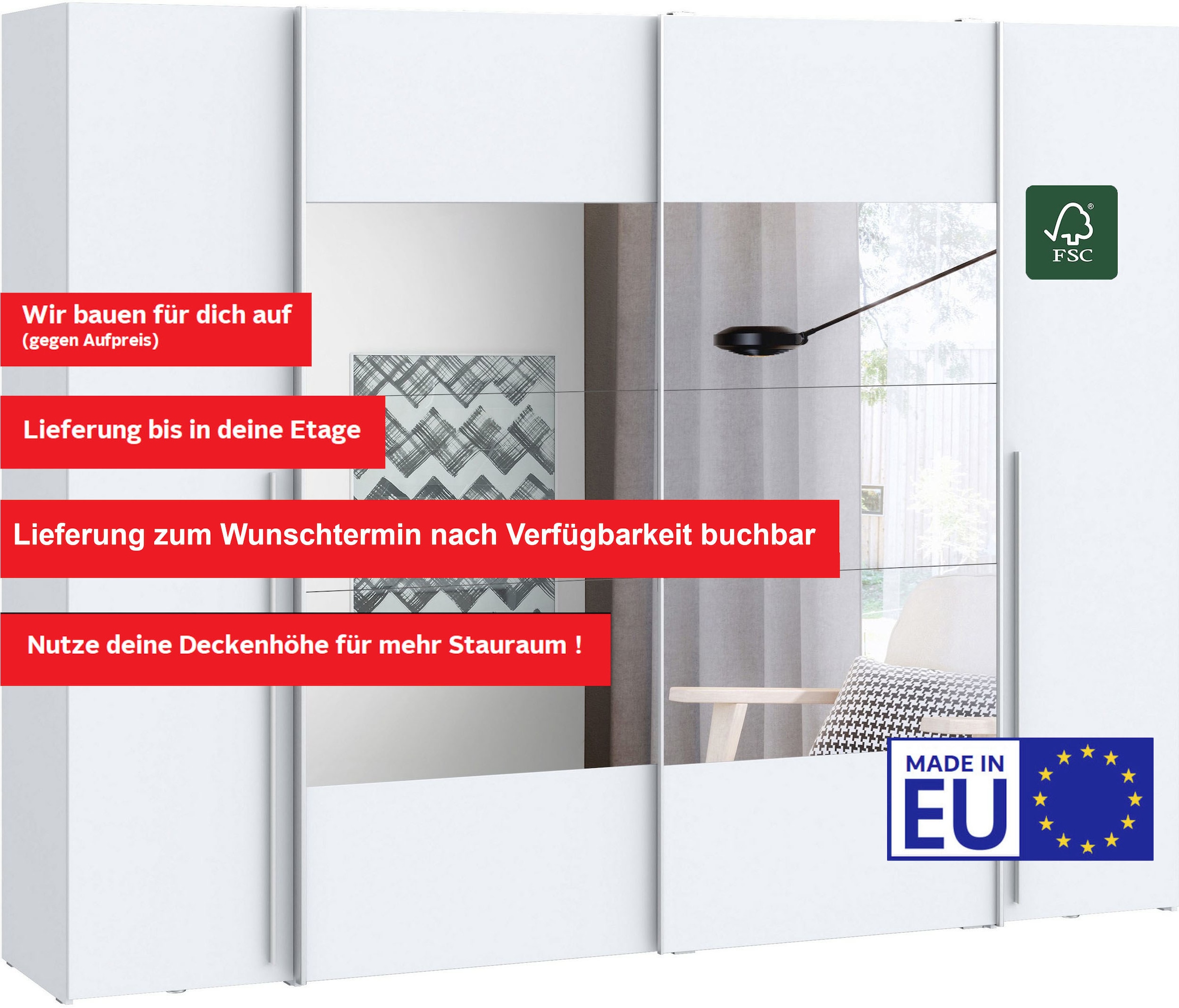FORTE Kleiderschrank »Narago, Kombischrank mit Spiegel« B/H/T ca. 270/210/61cm,  Schwebetüren in Kombination mit Drehtüren, Made in Europe