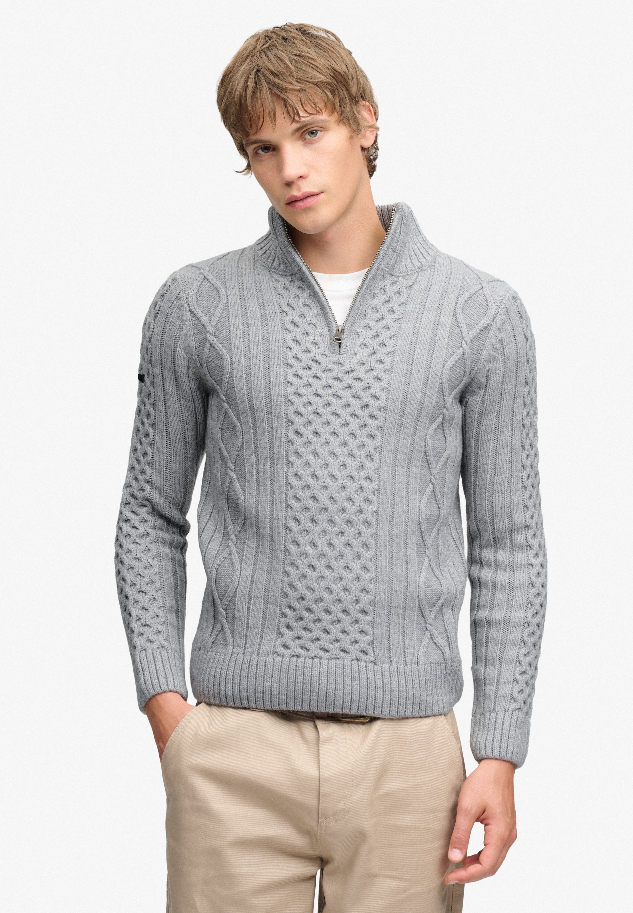 Image of Superdry Strickpullover "JACOB CABLE HALF ZIP KNIT" Materialmix, slim fit