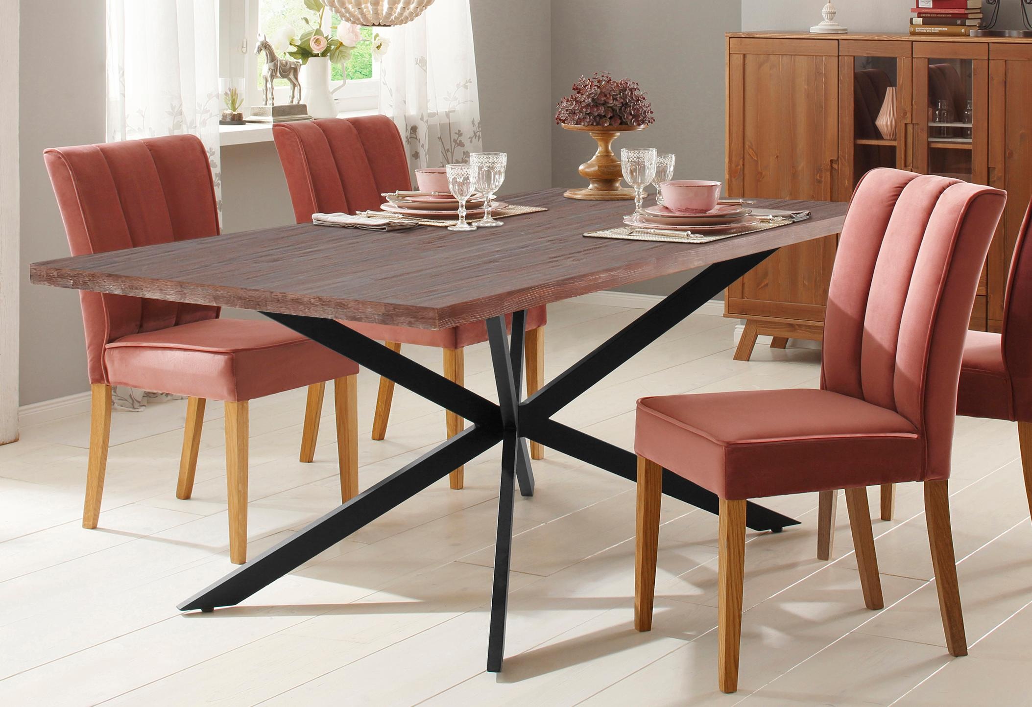 Image of Home affaire Esstisch »Austin«, mit einem aussergewöhnlichen Beinuntergestell aus Metall und einer massivem Akazienholz Tischplatte bei Ackermann Versand Schweiz