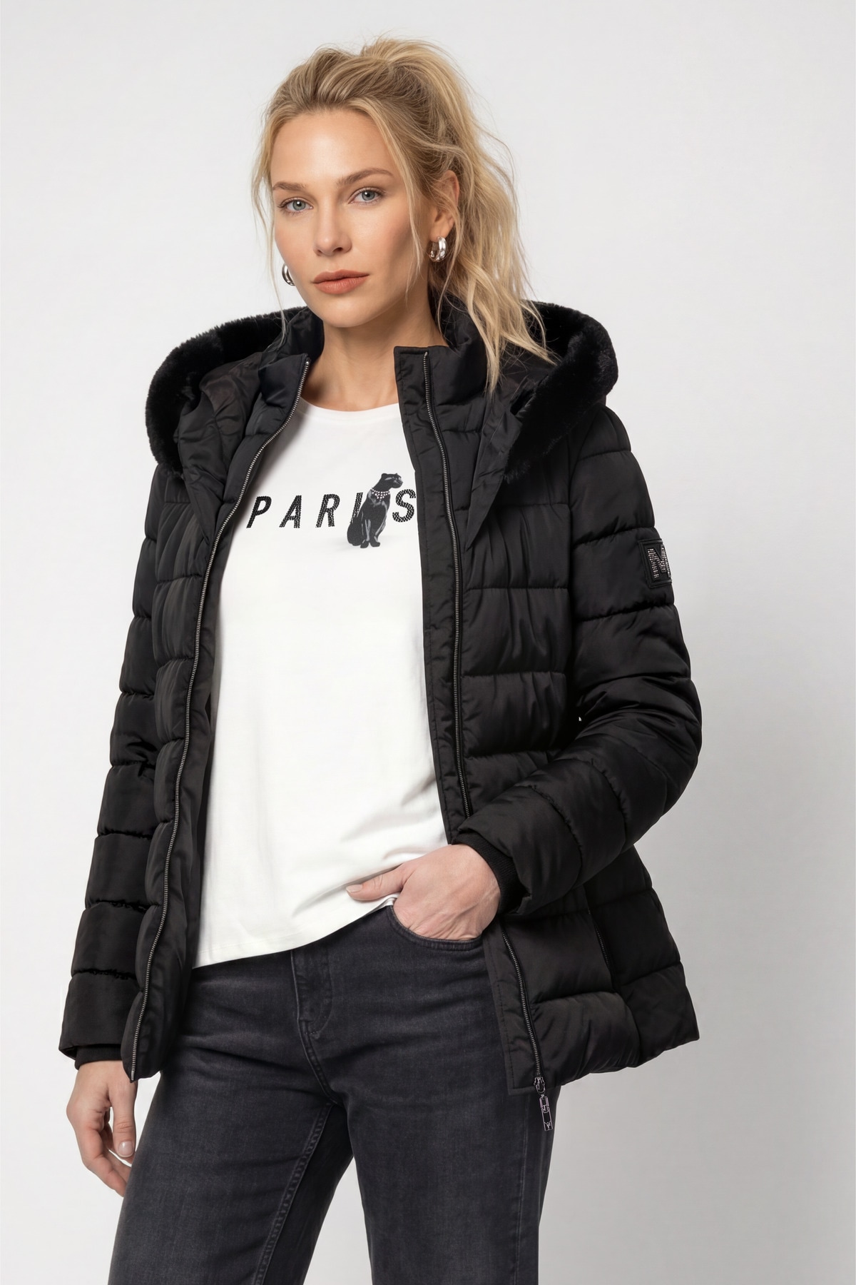 Image of Monari Steppjacke "Jacke Stepp + fake fur" mit Kapuze Regular fit mit Kapuze