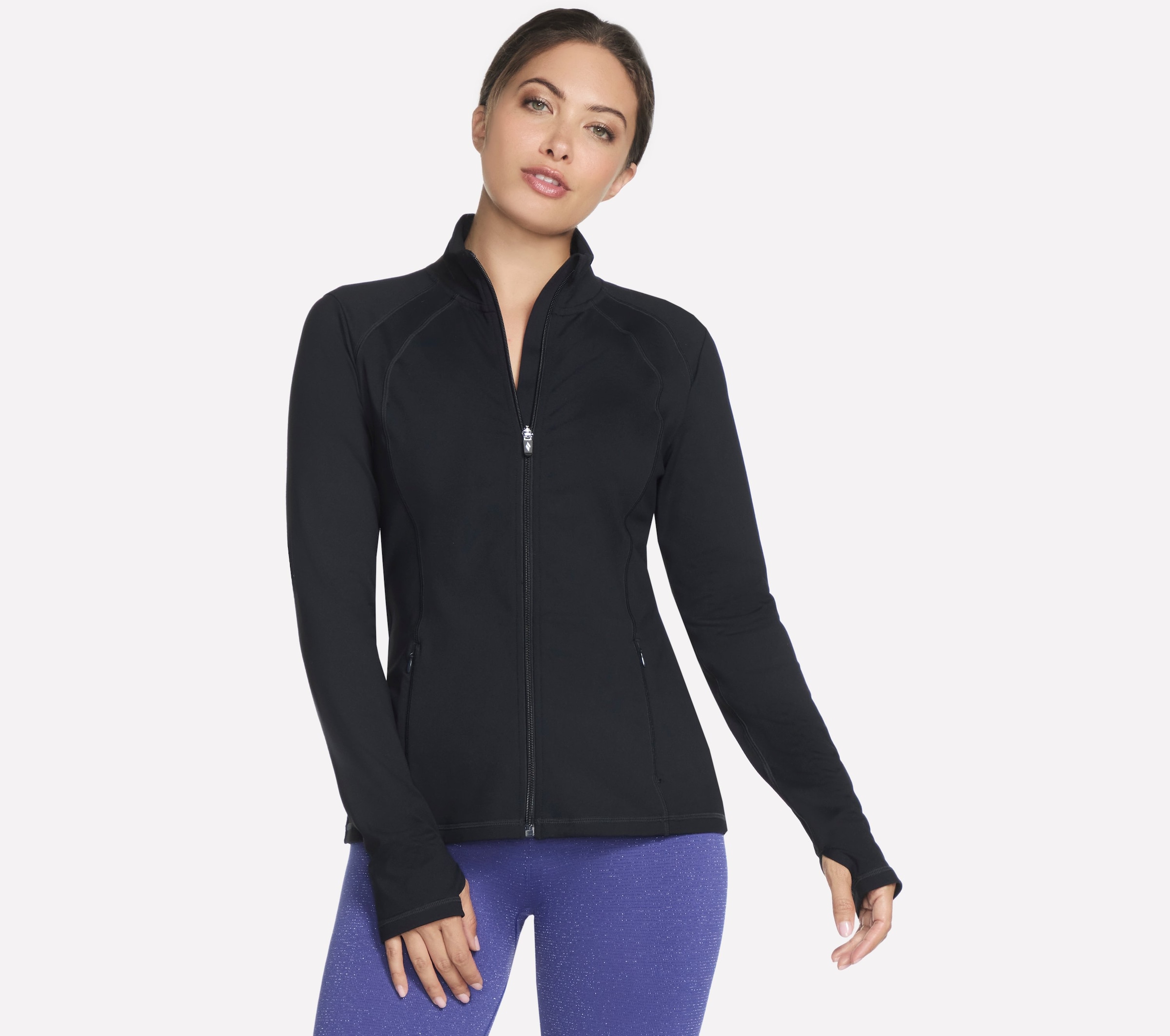 Image of Skechers Trainingsjacke "BOLD BLACK" Stretchmaterial mit UV-Schutzfaktor, Daumenlöcher