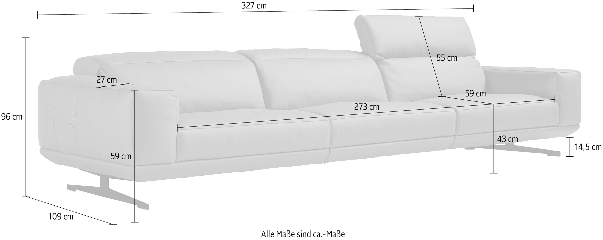 Egoitaliano 3-Sitzer »Gloria, super bequem, hochwertige Verarbeitung, edles Design, Megasofa« beidseitig verstellbare Rückenelemente, mit Designmetallfüssen