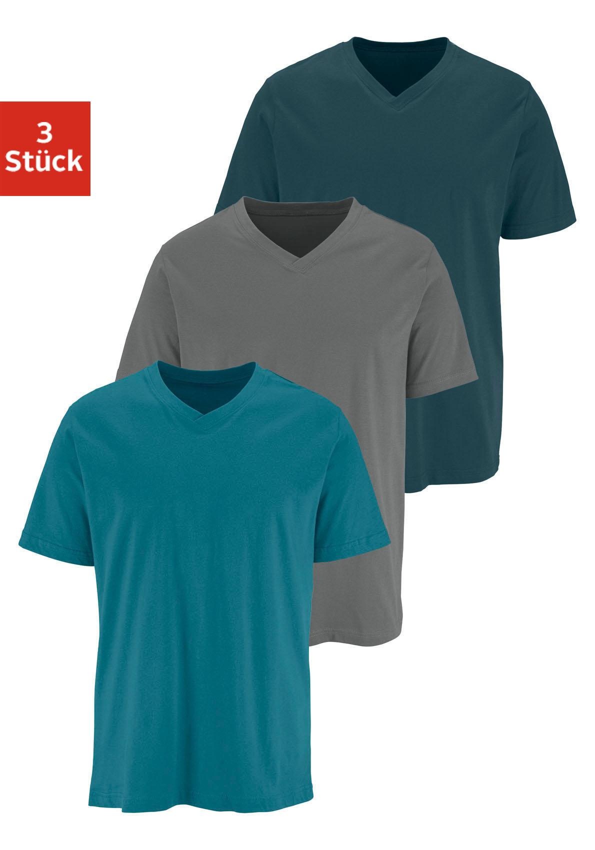 Image of H.I.S T-Shirt "mit V-Ausschnitt, V-neck, Unterziehshirt" Packung, 3er-Pack, 3 Stk. unifarben, V-neck, aus Baumwolle