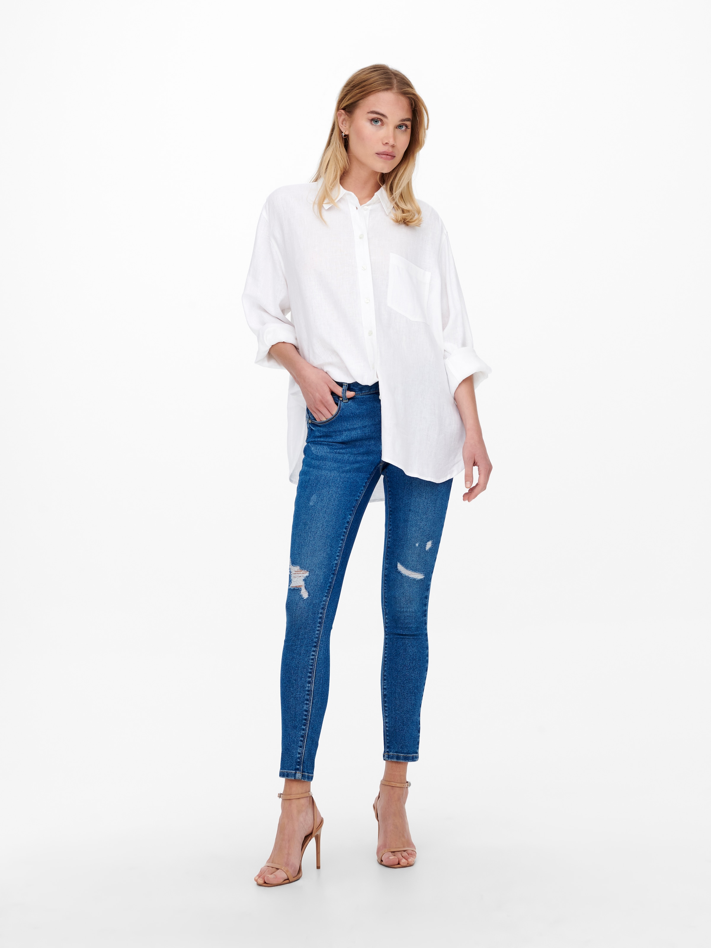 ONLY Chemisier long »ONLTOKYO L/S LINEN BLEND SHIRT« mit Leinen
