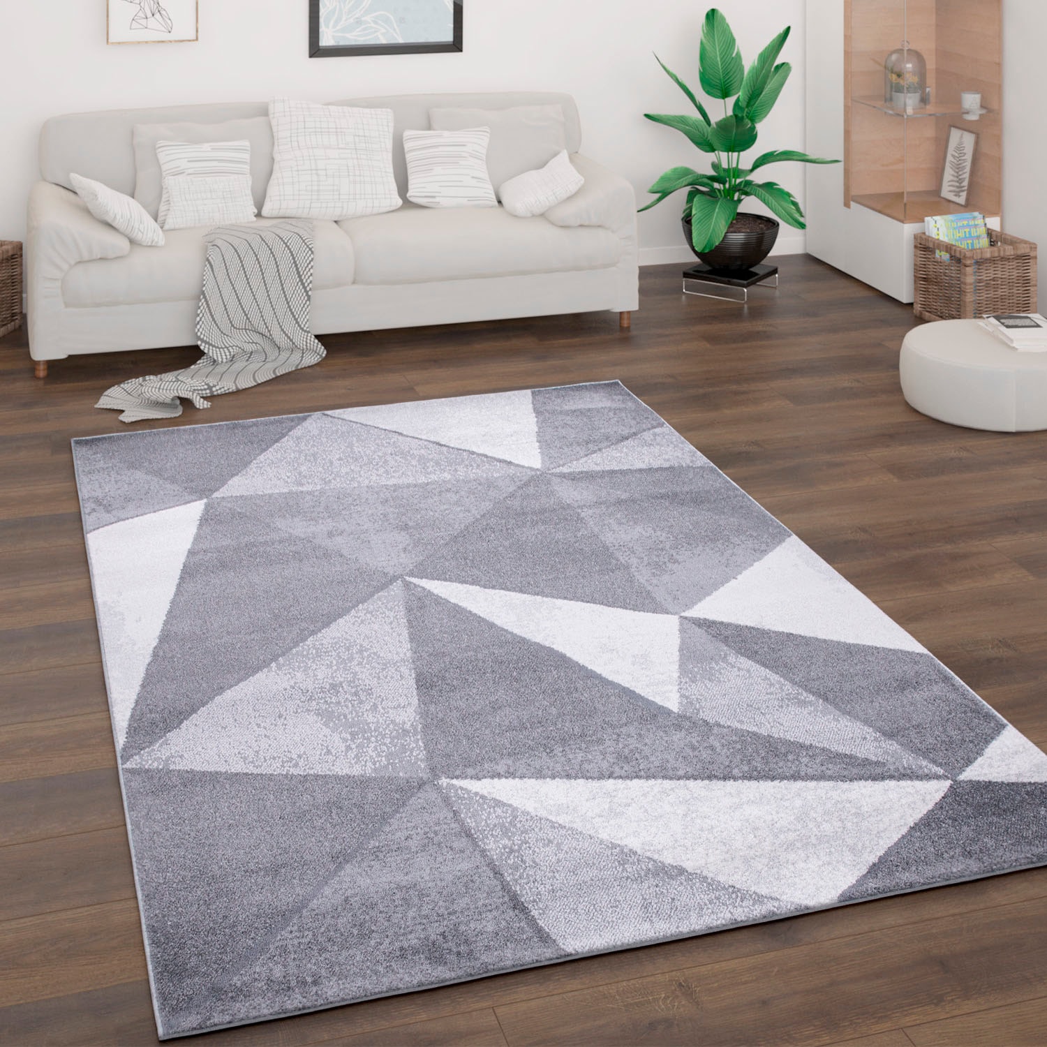 Paco Home Tapis »Bari 874« Rectangulaire 13 mm Höhe Kurzflor, modernes geometrisches Design, Used-Look