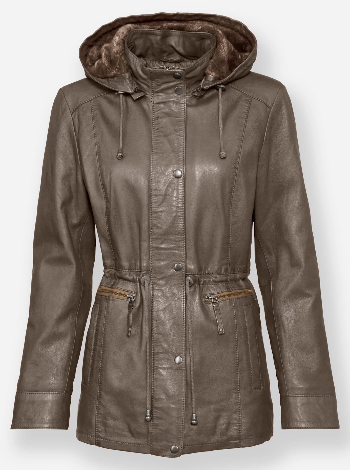 Mainpol Lederjacke, mit Kapuze