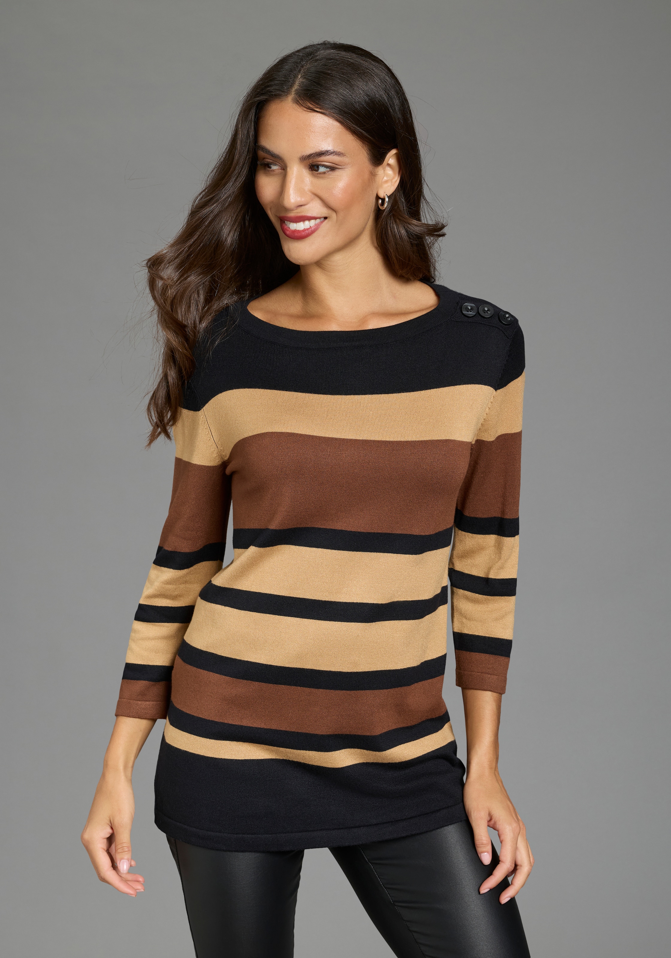 Boysen's 3/4 Arm-Pullover im modischen Streifen-Design mit Zierknopfleiste