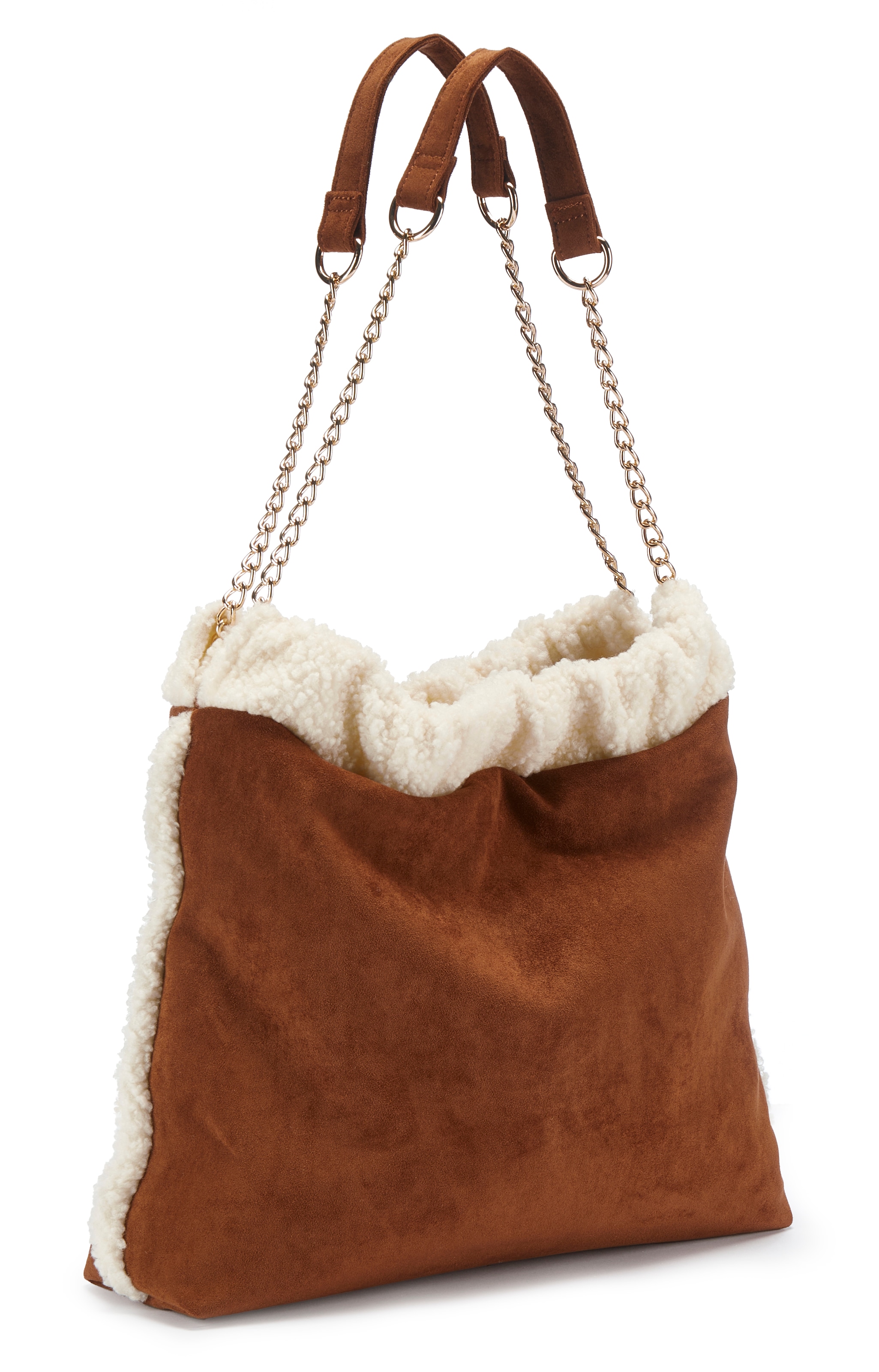 Image of Vivance Handtasche "Schultertasche, Henkeltasche, Damentasche, Shopper" NEU mit Kettenhenkel und Teddyfell-Applikation VEGAN