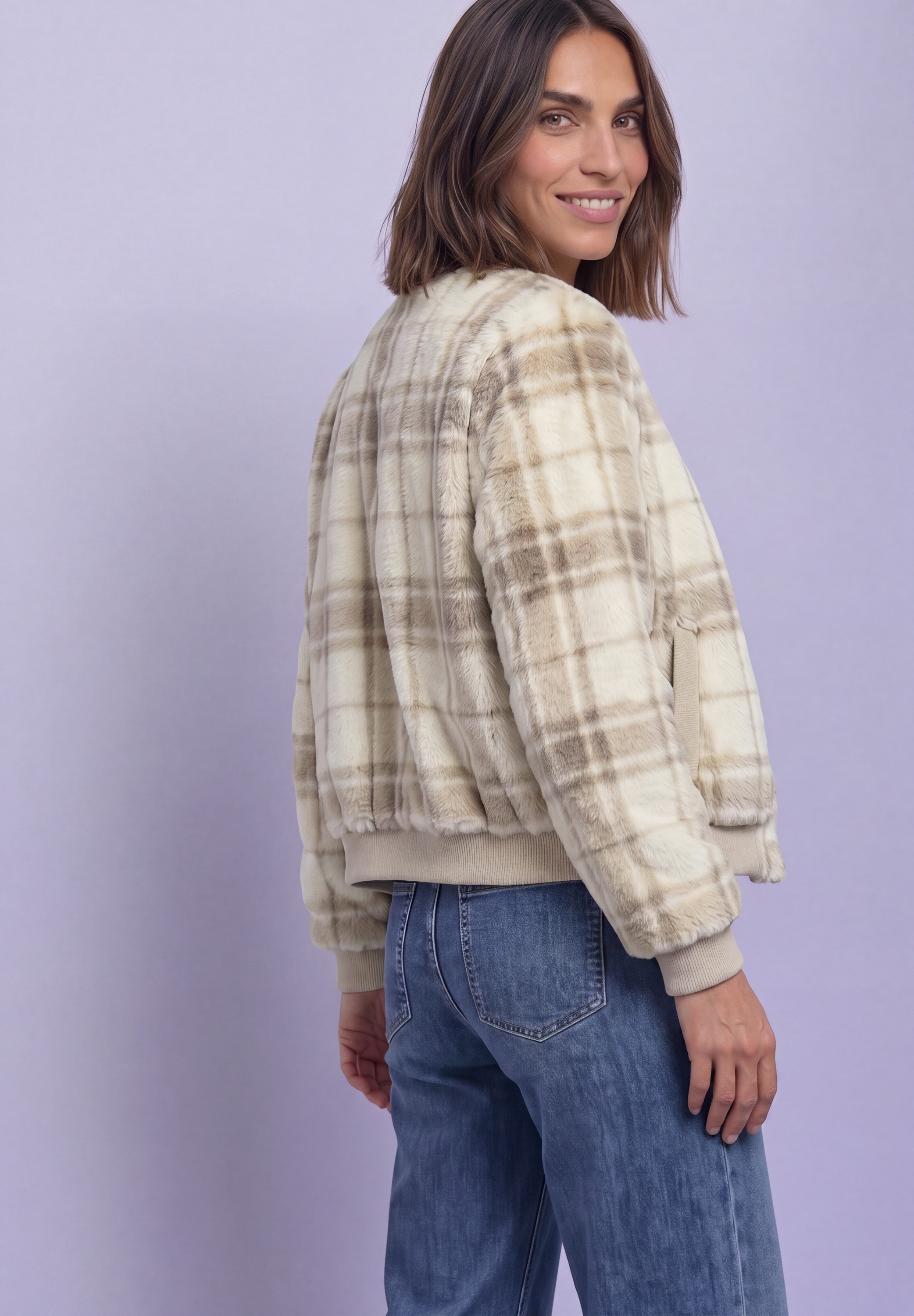STREET ONE Blouson sans capuche blouson en fausse fourrure avec détails en tricot et impression