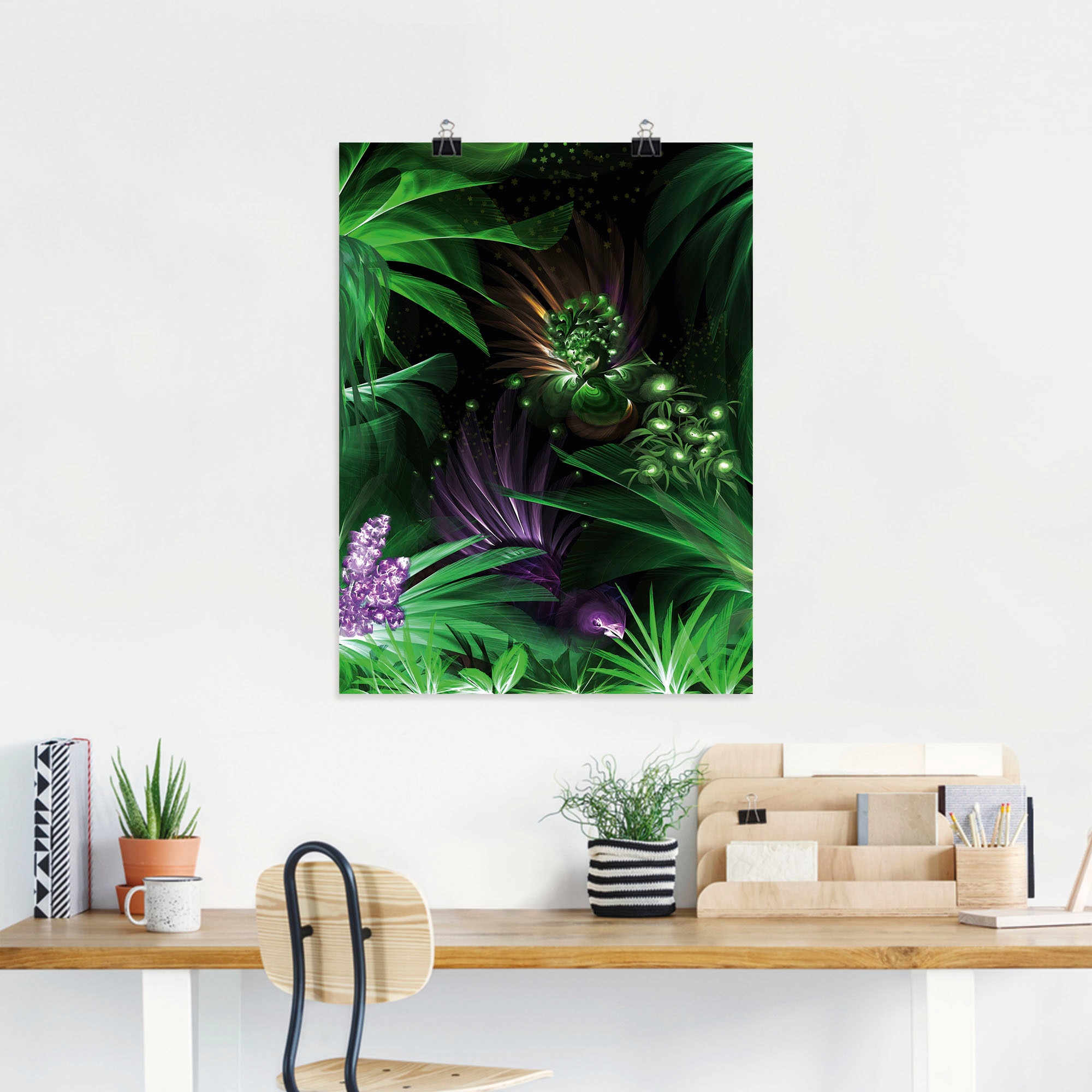 Artland Poster »Paradiesvögel im Wald«, Waldbilder, (1 St.), als Alubild, Leinwandbild, Wandaufkleber oder Poster in versch. Grössen