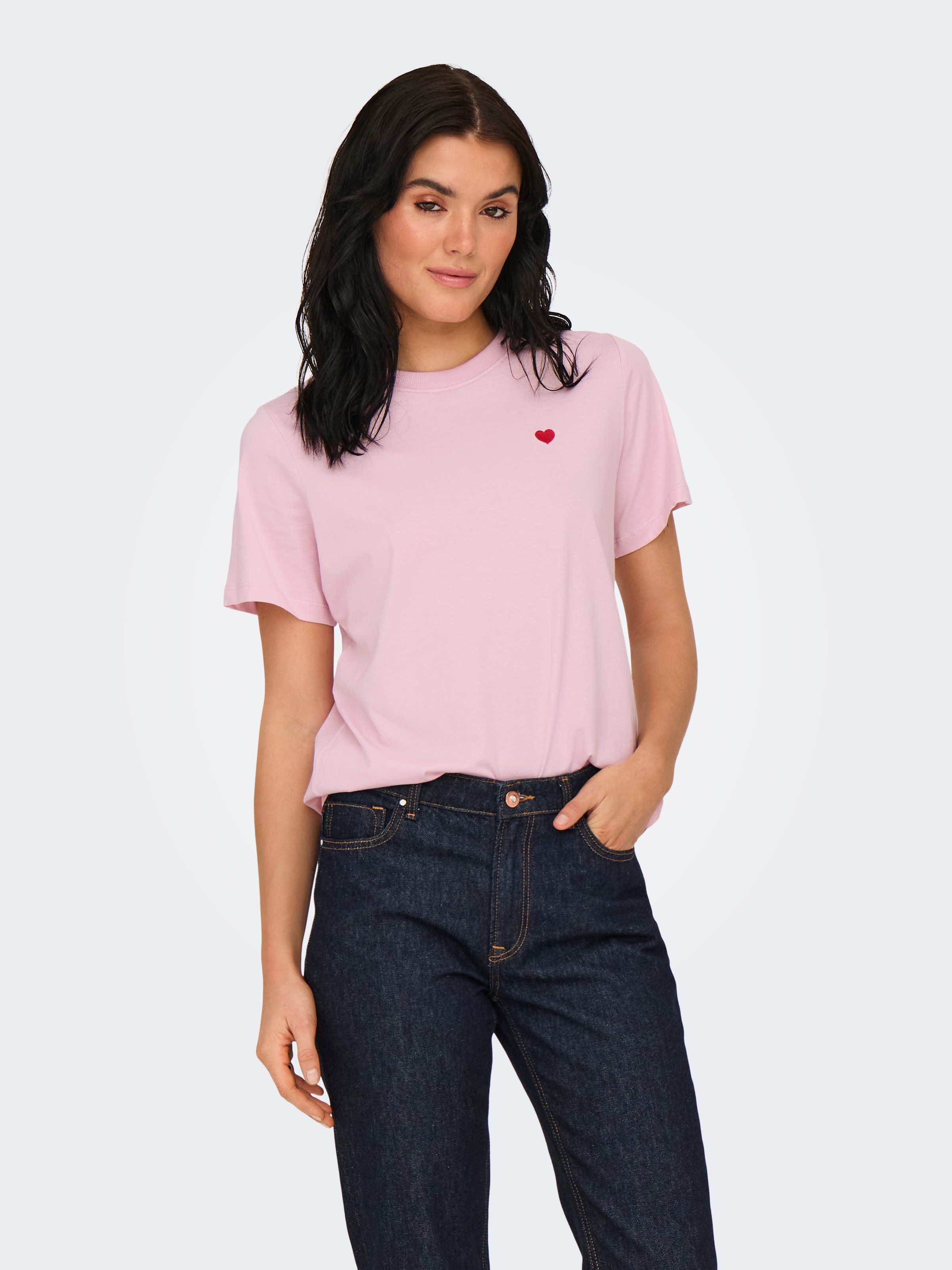 JDY Kurzarmshirt »JDYPISA S/S PRINT TOP JRS NOOS«, mit Herz Stickerei