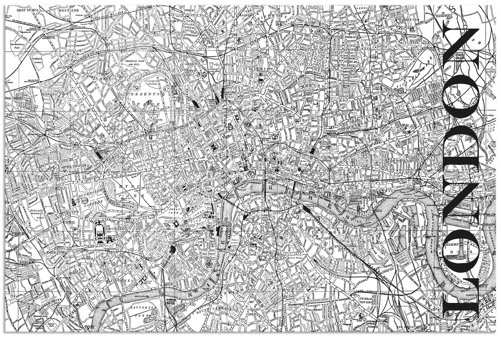 Image of Artland Wandbild »London Karte Strassen Karte«, Grossbritannien, (1 St.), in vielen Grössen & Produktarten - Alubild / Outdoorbild für den Aussenbereich, Leinwandbild, Poster, Wandaufkleber / Wandtattoo auch für Badezimmer geeignet bei Ackermann Versand S