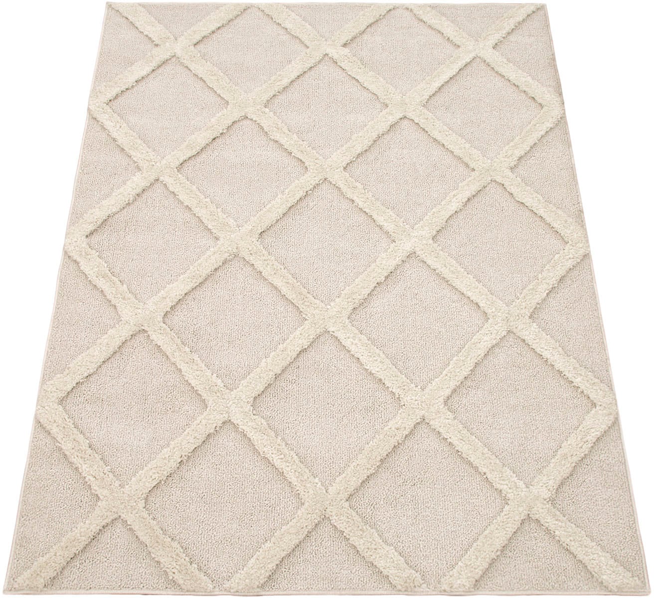 Image of Paco Home Hochflor-Teppich "Genua 745" rechteckig 34 mm Höhe Uni-Farben, Hoch-Tief Effekt, modernes Design, Rauten, weicher Flor