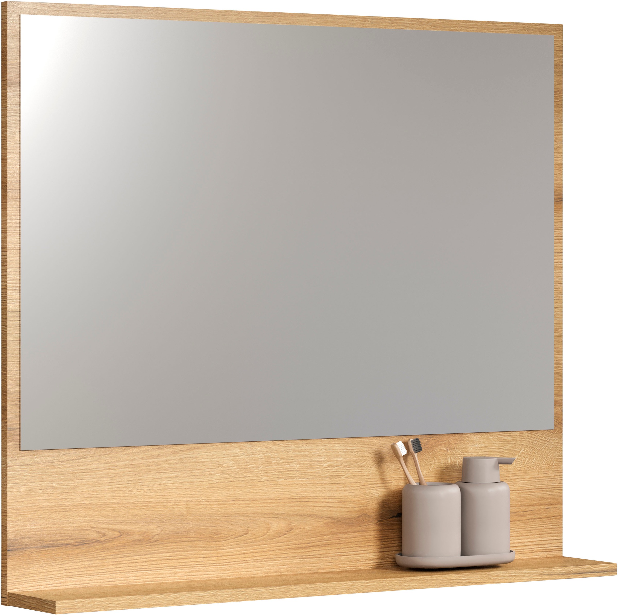 welltime Badspiegel »Amrum«, (1 St.), Eleganter Badezimmerspiegel mit Ablage - Masse (B/T/H) 60-80/14/74 cm