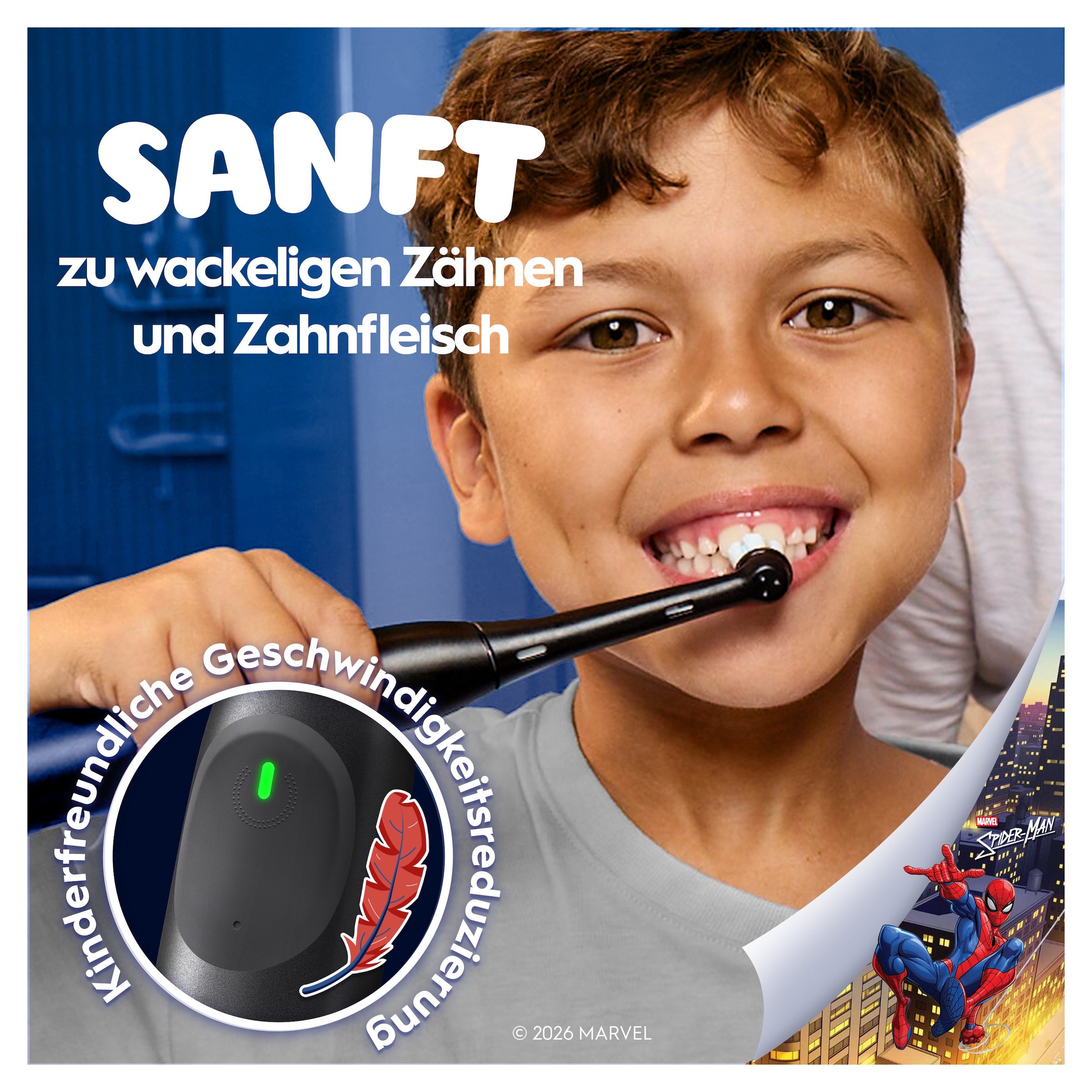 Oral-B Brosse à dents électrique pour enfants »iO Kids 6+ Spiderman« 1 cuis Aufsteckbürsten 1 Reise-Etui, Musik-Timer, 3 Modi, ab 6 Jahren