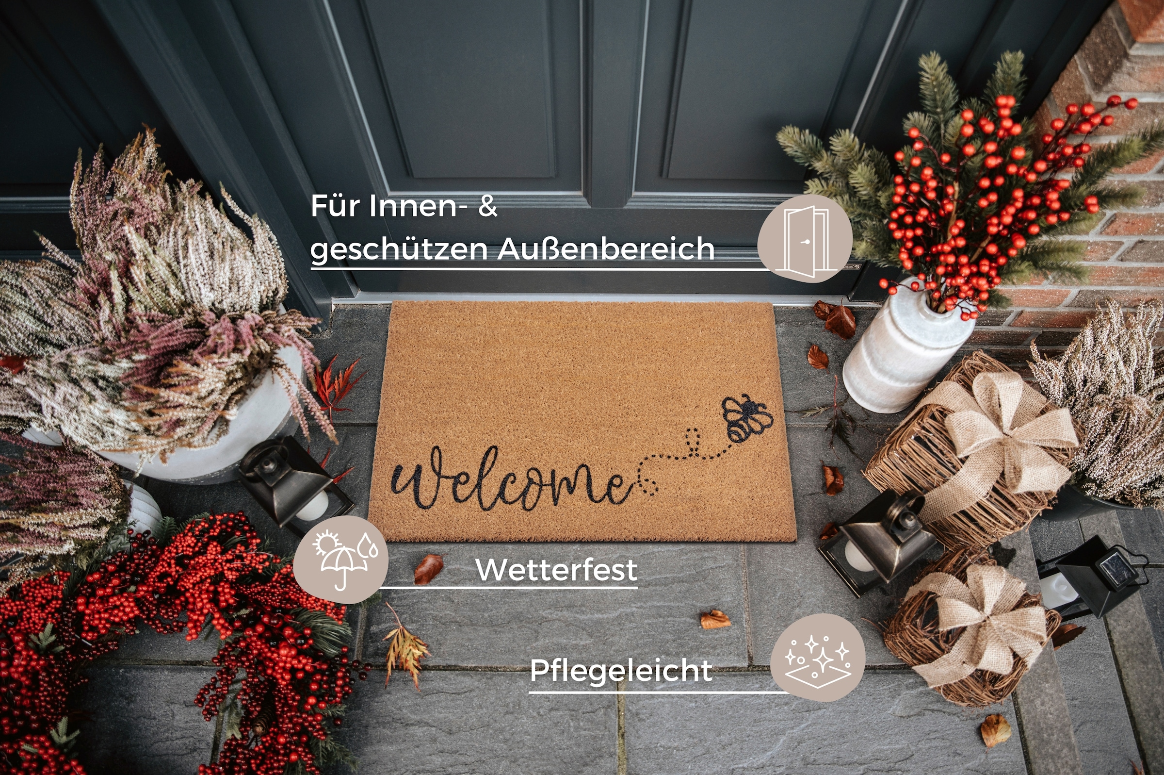 HANSE Home Fussmatte »Kokos Bee Welcome, Türmatte«, rechteckig, 15 mm Höhe, Kokos, Schmutzfangmatte, Outdoor, Rutschfest, Innen, Kokosmatte, Flur
