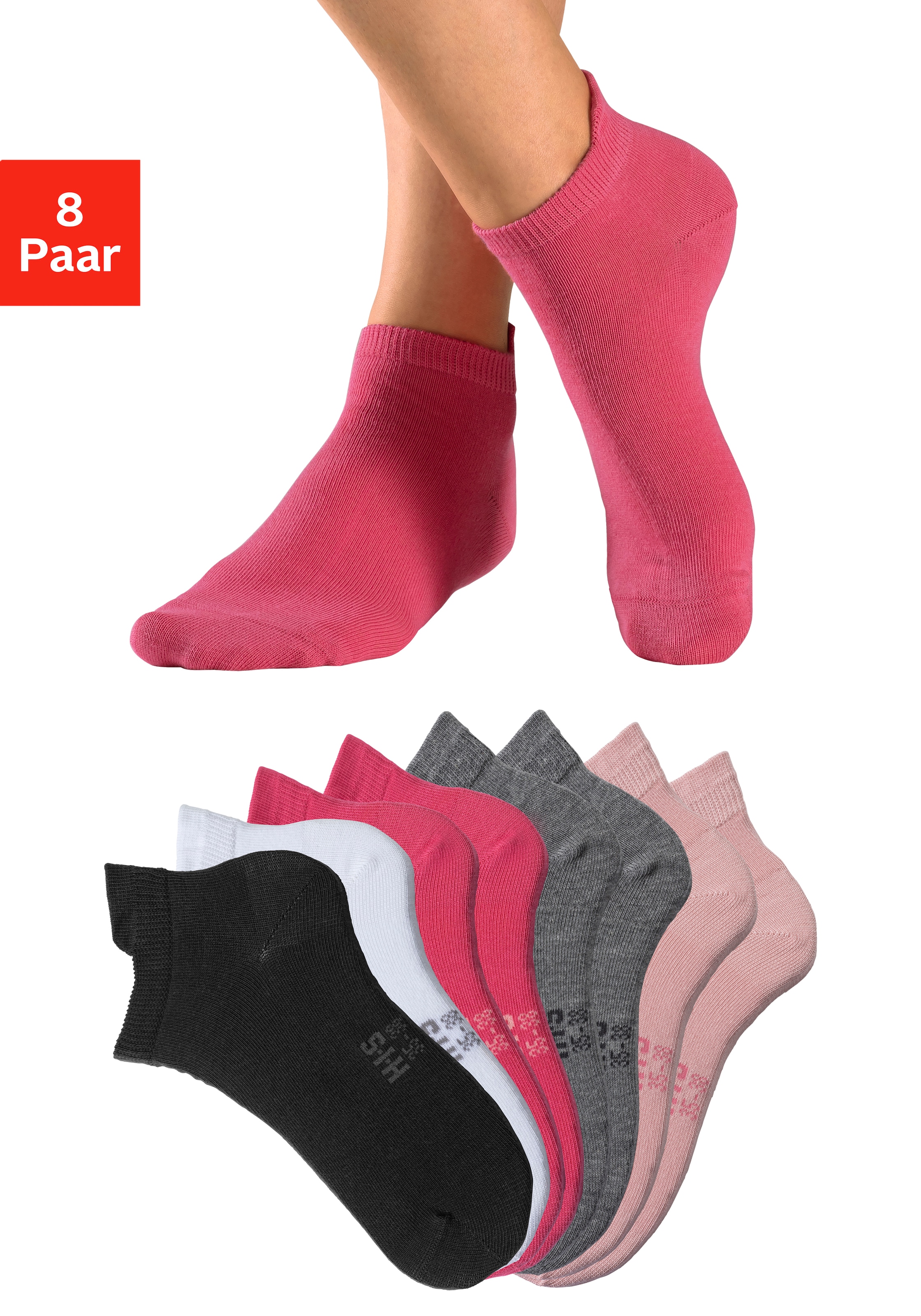 H.I.S Sneakersocken, (Packung, 8 Paar), mit verlängertem Bündchen hinten