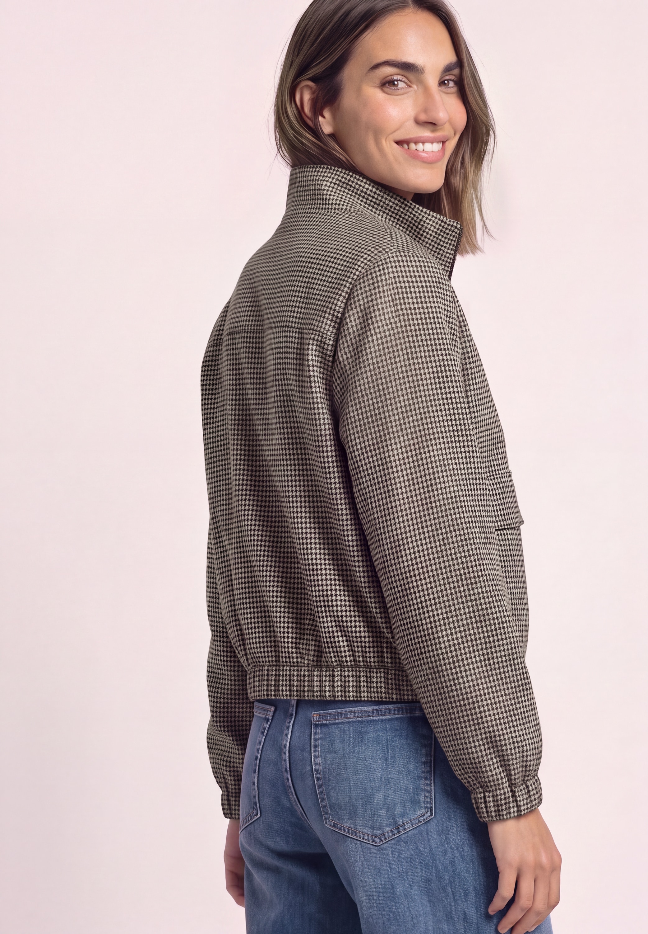 STREET ONE Blouson ohne Kapuze mit Houndstooth Muster und Zipper