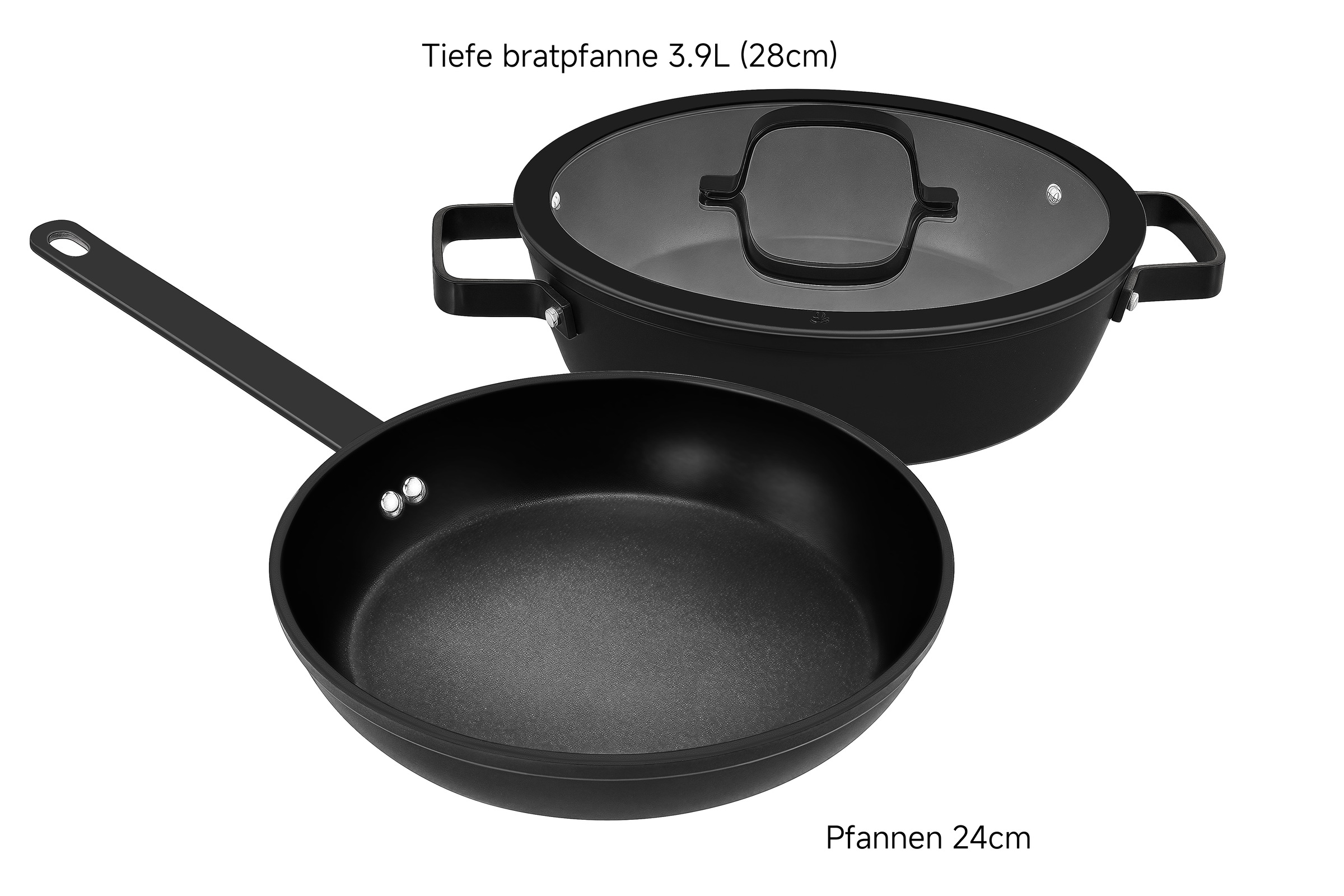 Hanseatic Pfannen-Set »ALU PRO«, Aluminium, (Set, 3 tlg., 1x Pfanne 24 cm, 1x Servierpfanne 28 cm mit Deckel), Profi Pfannen mit Antihaftbeschichtung, für alle Herdarten, Induktion