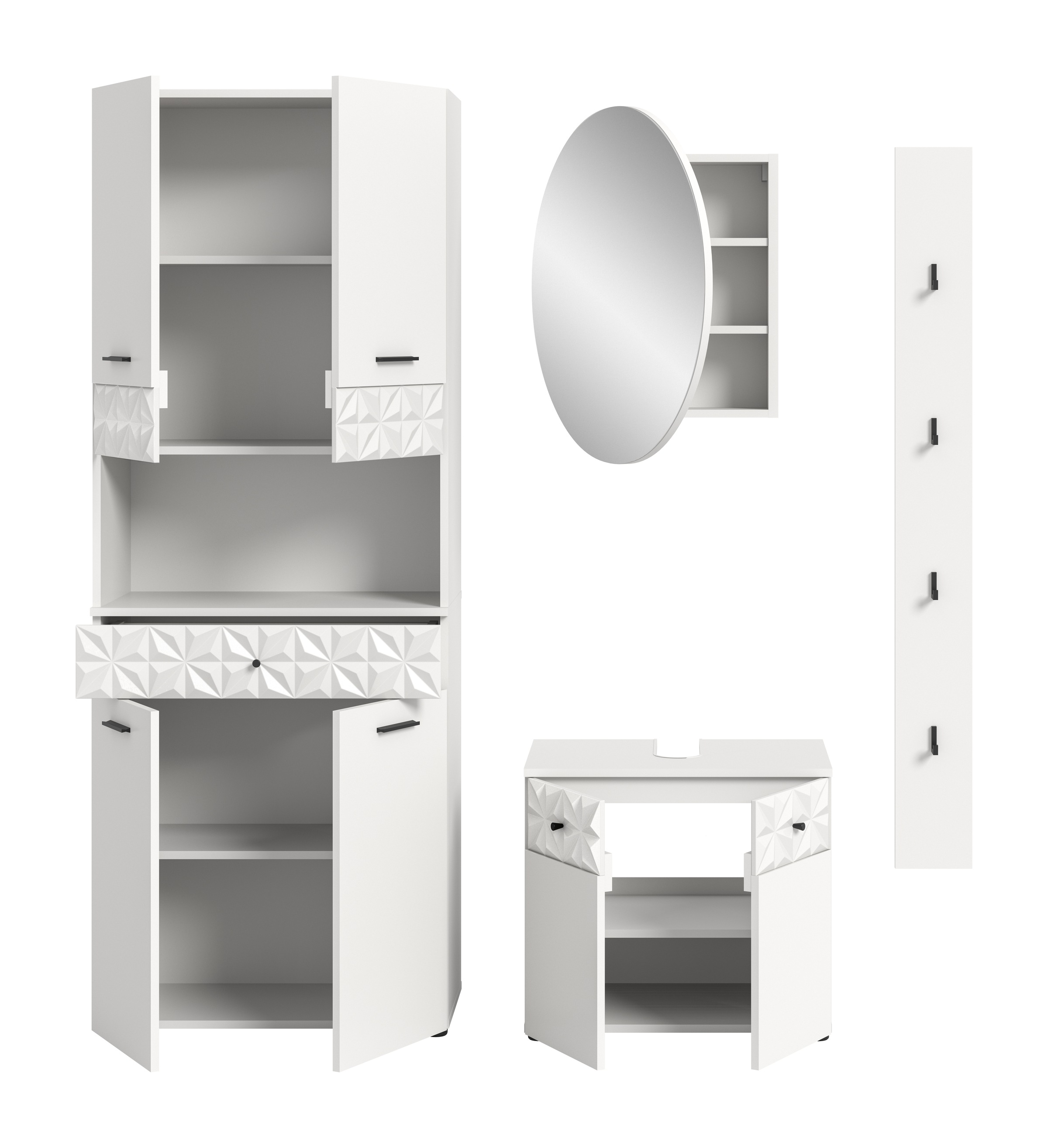 INOSIGN Ensemble de salle de bains »VICENZA, TOPSELLER!, Breite 176cm, 4-teilig, mit Ornamentabsetzung« Hochschrank, Waschbeckenunterschrank, Spiegelschrank und Hakenleiste, 