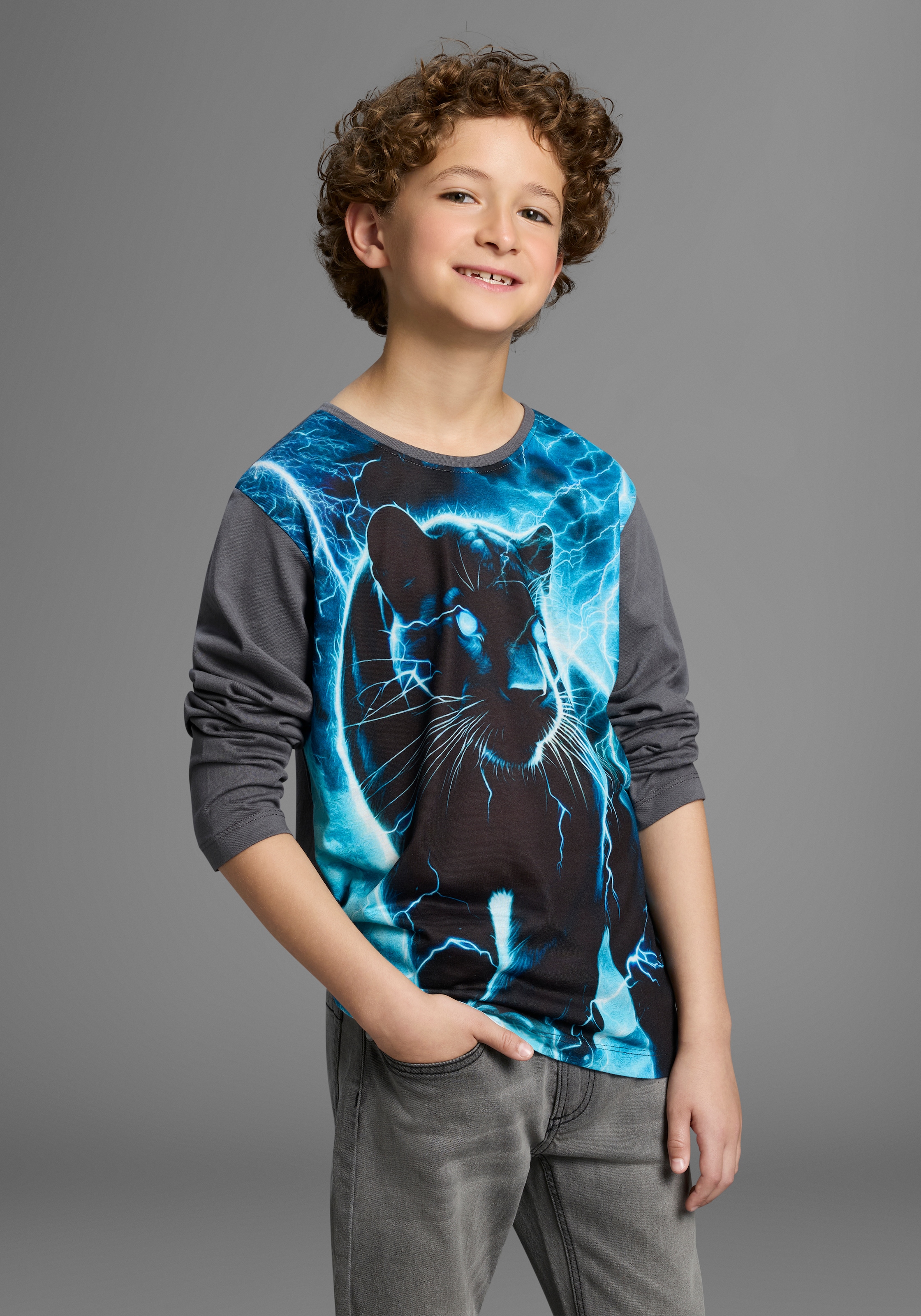 Image of KIDSWORLD Langarmshirt "PANTHER, Fotoprint" Shirt mit Fotodruck, Gecko
