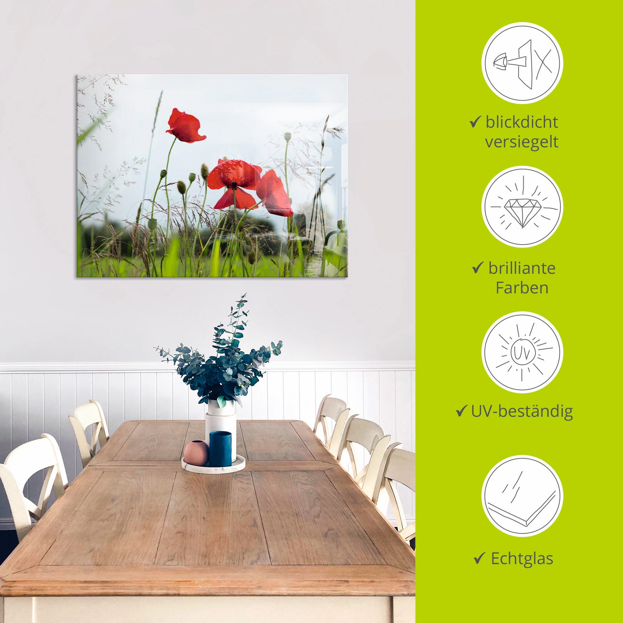 Artland Tableau en verre »Mohnblumen I« 1 cuis tlg. in verschiedenen Grössen