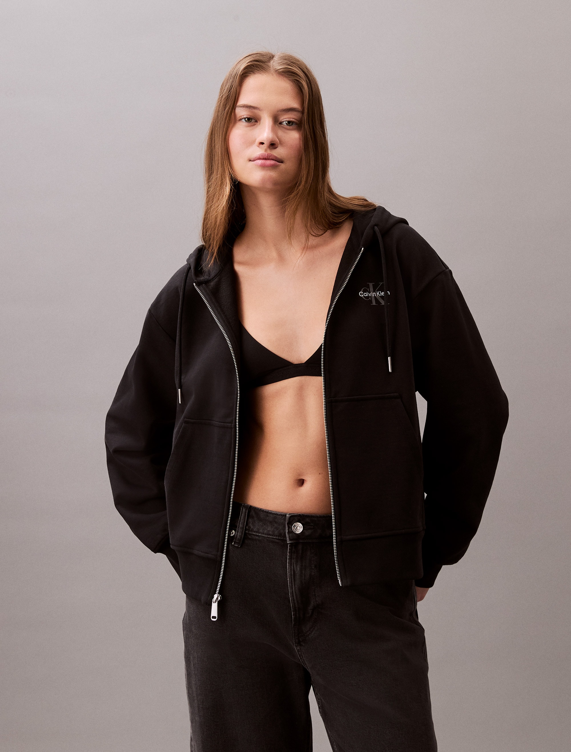 Image of Calvin Klein Sweatjacke "MNLG FRNCH TRRY FZ B" Mit Rundhalsausschnitt