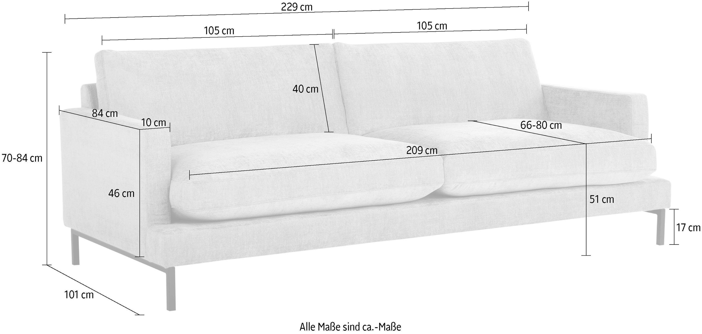 andas 3-Sitzer »Welland« in Knautsch-Optik mit Metallfüssen