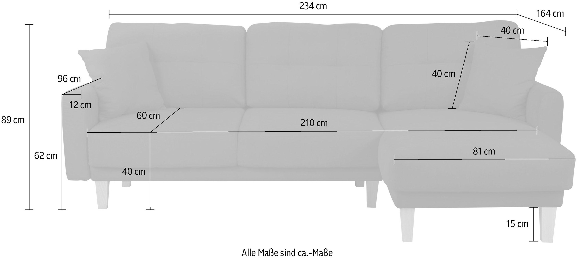 Home affaire Ecksofa »TRIPLO optionale Schlafsofa mit Bettkasten, Masse B/T/H: 234/164/89 cm«, L-Form wahlweise mit Bettfunktion - Liegefläche 132x210 cm