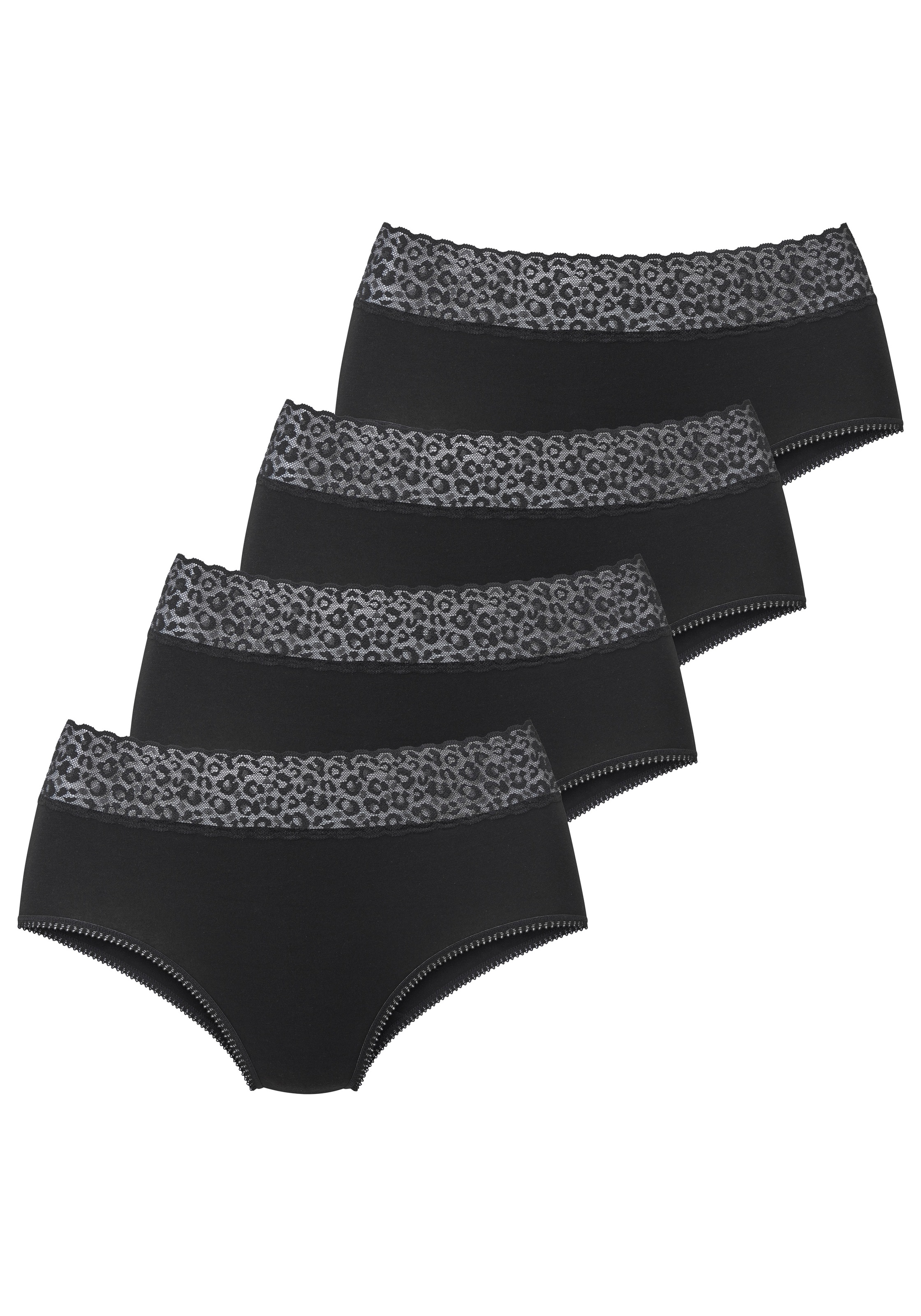 Image of LASCANA Taillenslip 4er Pack, aus elastischer Baumwolle mit Leo-Spitze am Bund