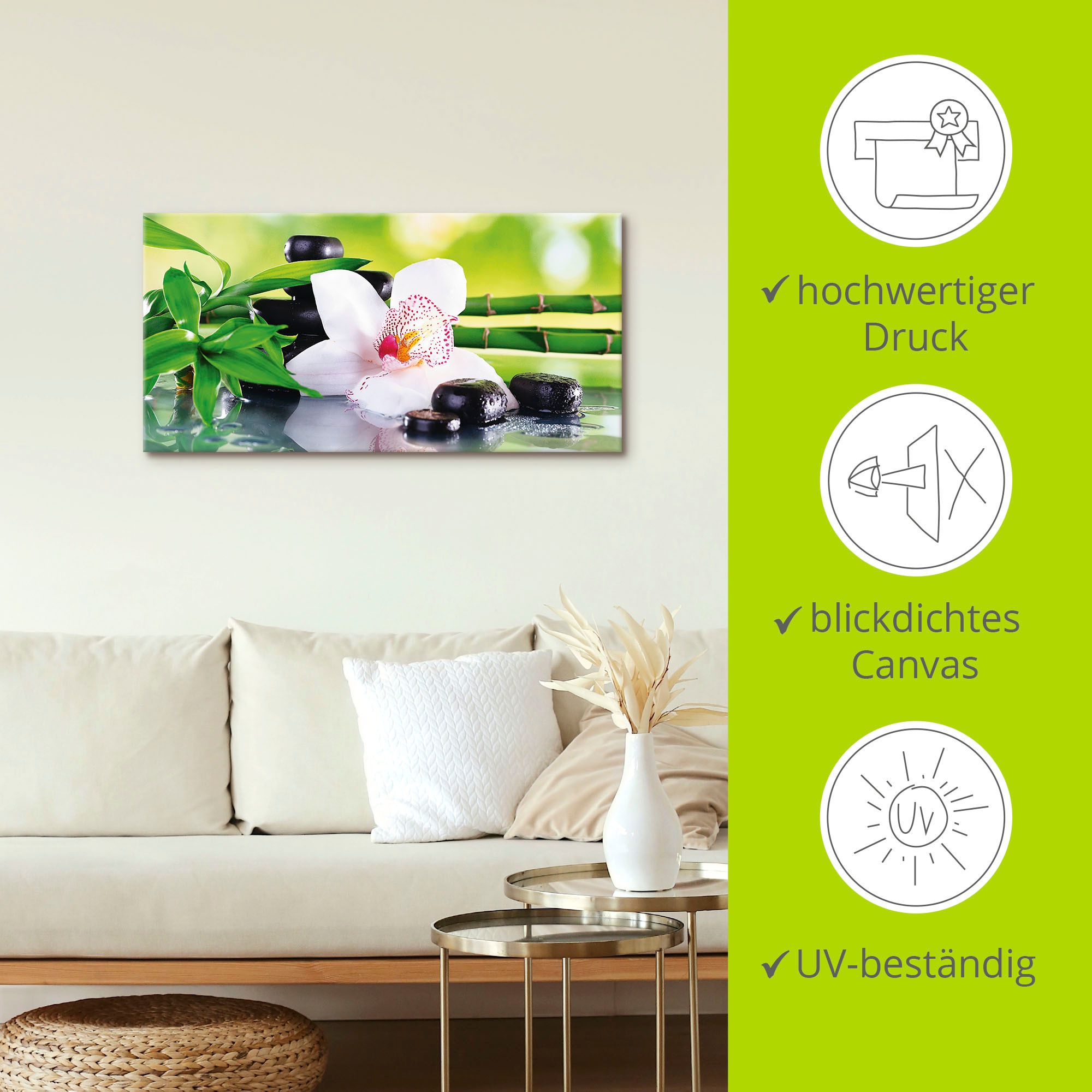 Artland Wandbild »Spa Steine Bambus Zweige Orchidee«, Zen, (1 St.), als Alubild, Outdoorbild, Leinwandbild, Poster, Wandaufkleber