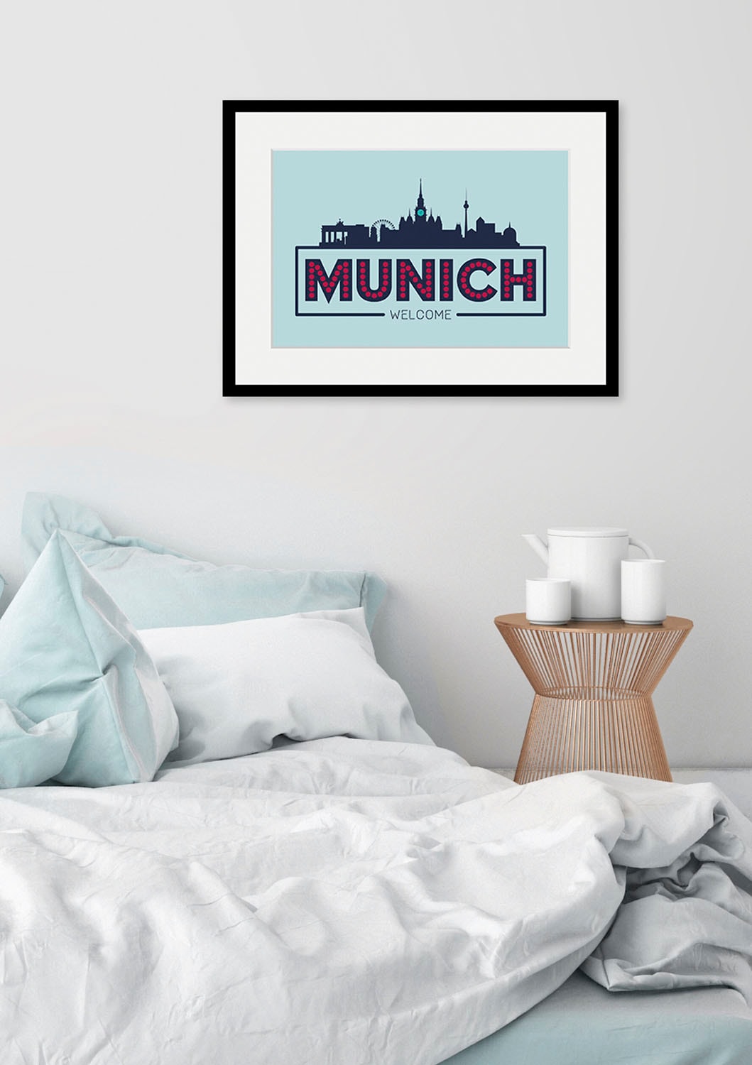 Image of queence Bild "Welcome Munich" Deutschland München Schriftzug Stadt Städte 1 Stk. tlg. HD Premium Poster-Druck inkl. Holzrahmen