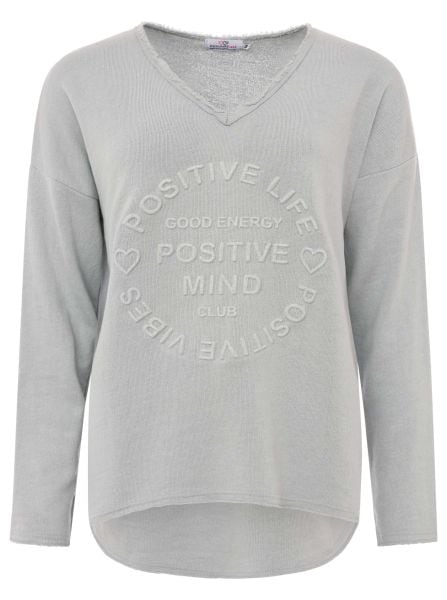 Zwillingsherz Sweatshirt »"Positive Mind"«, Mit V-Ausschnitt im Used Look und Stempeldruck