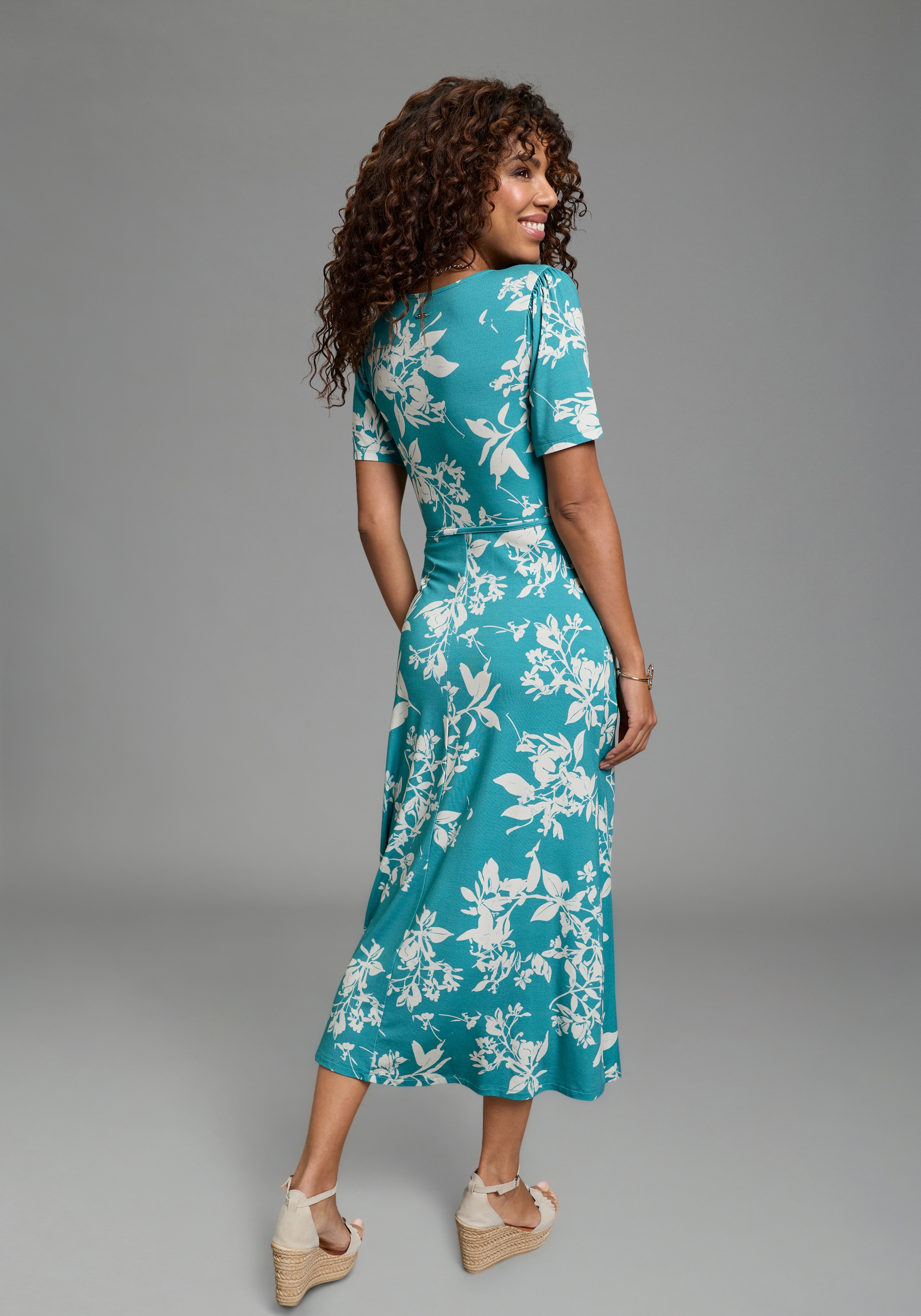 Laura Scott Robe midi in floralem Druck, aus Viskose und Elasthan