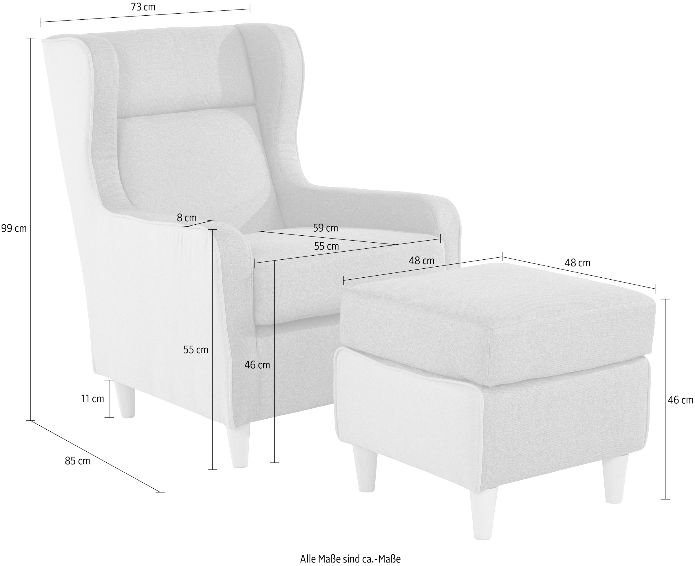 INOSIGN Ohrensessel »Rhada«, mit farblich abgesetztem Keder, B/T/H: 73/85/99 cm