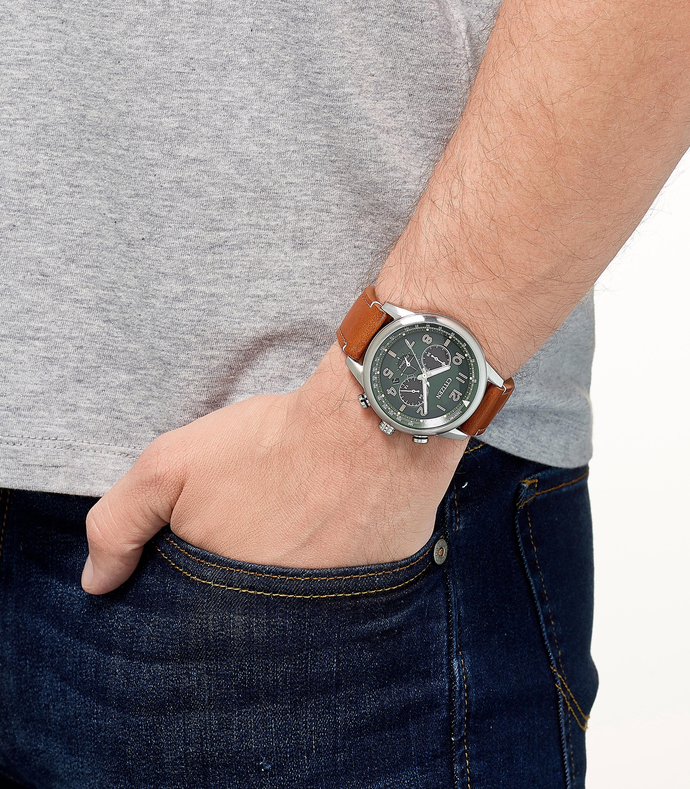 Citizen Chronographe Armbanduhr, Herrenuhr, Solar, Datum, Stoppfunktion, Lederarmband