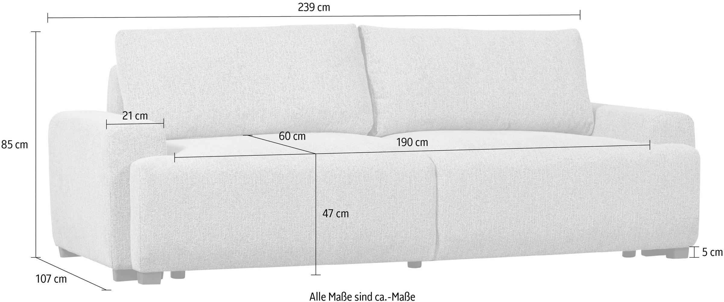 WOOOD Schlafsofa »Night & Day Melange-Webstoff mit Schlaffunktion, H85 x B239 x T107 cm« Schlafbreite 190 cm, Sehr hohe Verschleissfestigkeit, Pfleiglicht