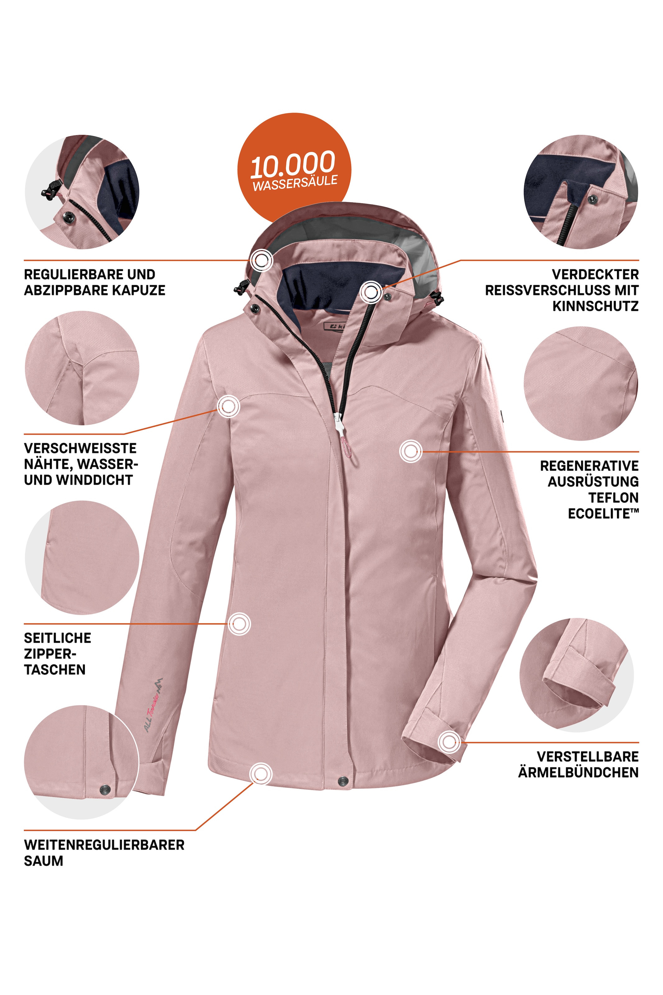 Killtec Veste fonctionnelle »KOS 133 WMN JCKT« avec capuche avec capuche, imperméable, coupe-vent, respirant, colonne d'eau 10000 mm