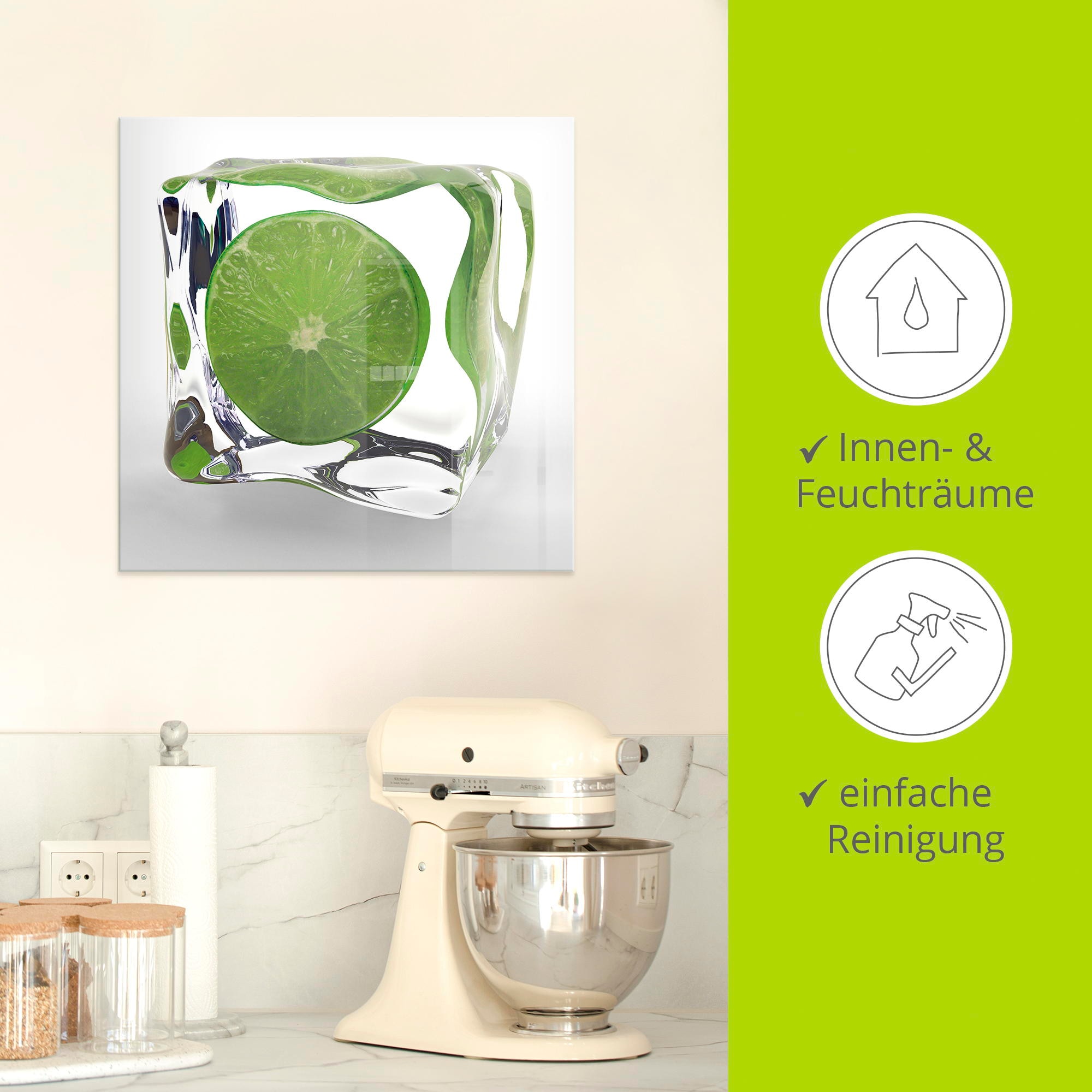 Artland Glasbild »Limette im Eiswürfel«, Lebensmittel, (1 St.), in verschiedenen Grössen