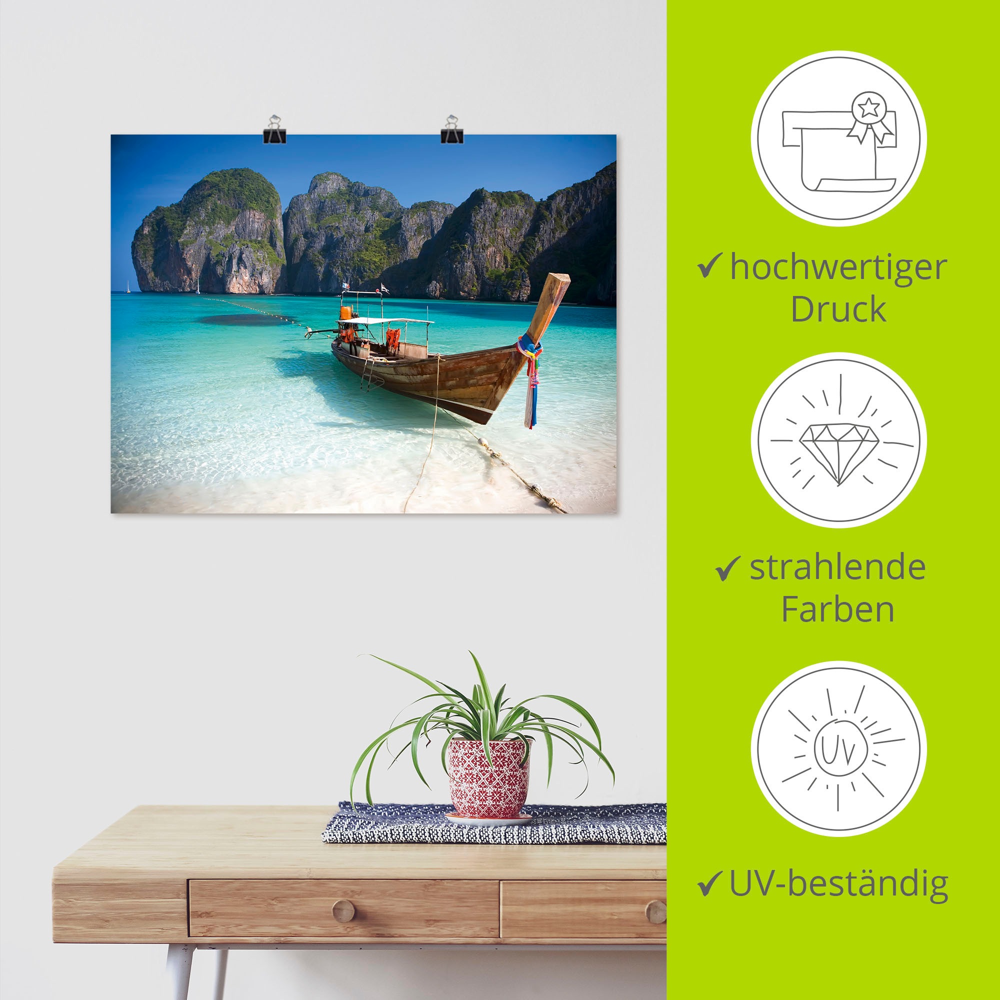 Artland Wandbild »Maya Bay, Koh Phi Phi Leh, Thailand«, Boote & Schiffe, (1 St.), als Leinwandbild, Poster, Wandaufkleber in verschied. Grössen