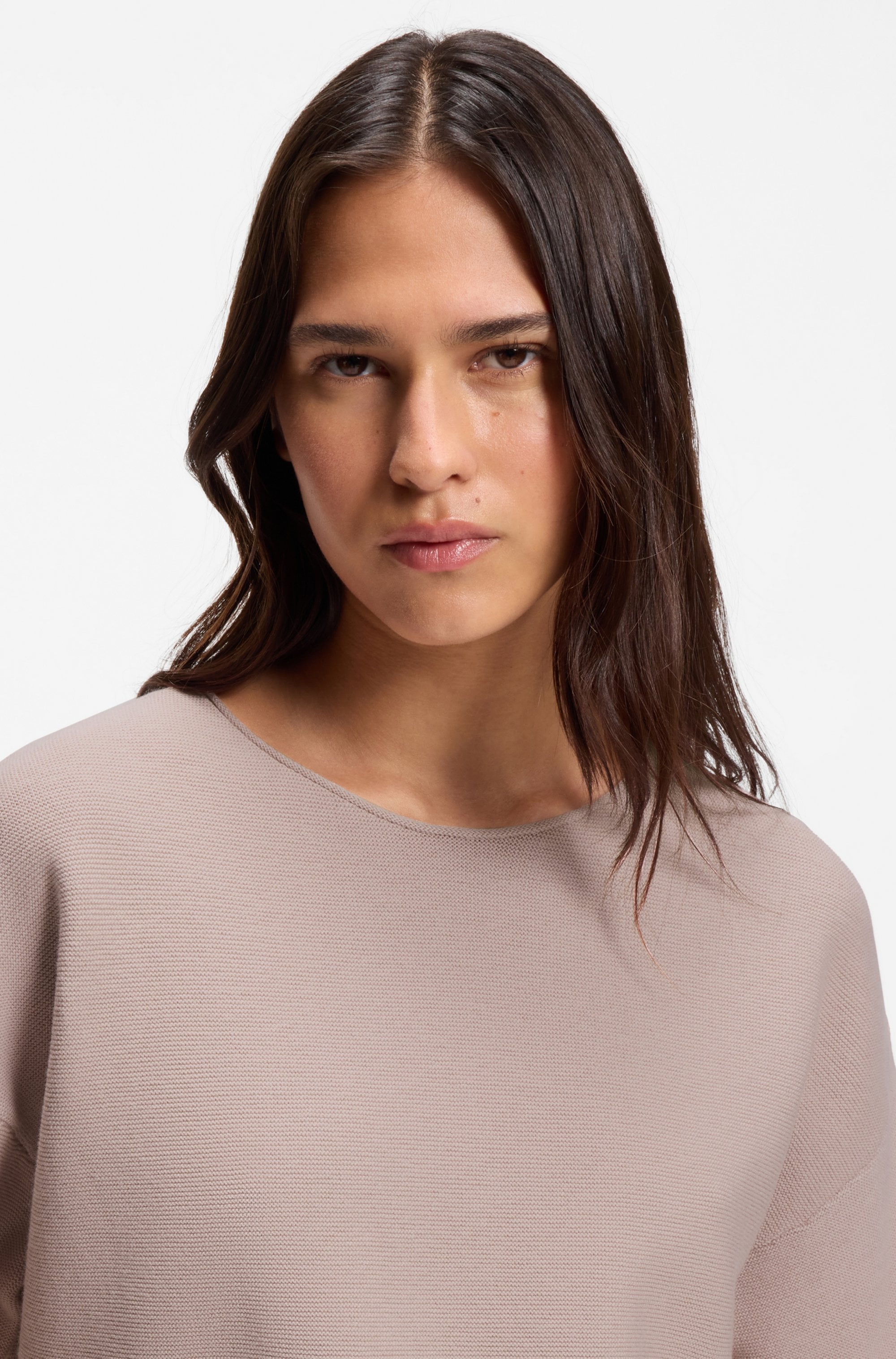 BOSS ORANGE Pull à manches courtes »Fouetta Premium Damenmode« Baumwoll-Woll-Mix, Relaxed Fit