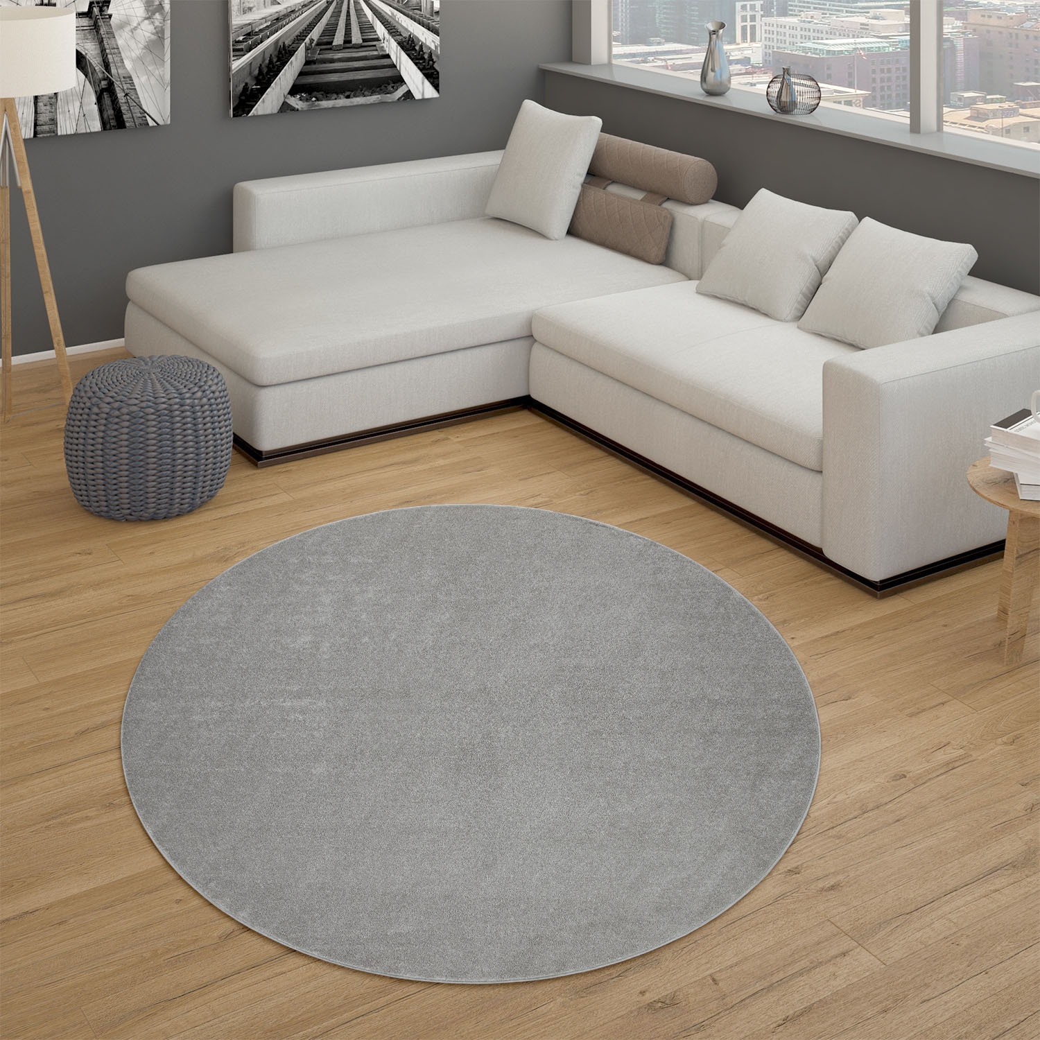 Paco Home Teppich »Porto 890«, rund, 13 mm Höhe, Kurzflor, Uni-Farben, ideal im Wohnzimmer & Schlafzimmer