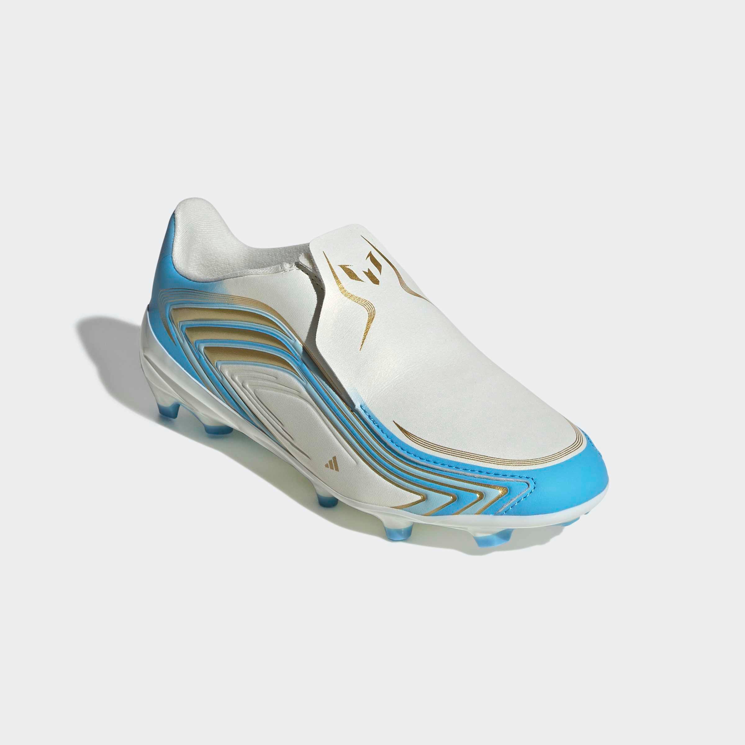 Image of adidas Performance Fussballschuh "F50 MESSI LEAGUE KIDS, FESTE BÖDEN, OHNE SCHNÜRSENKEL" Aussensohle für Rasen und feste Böden