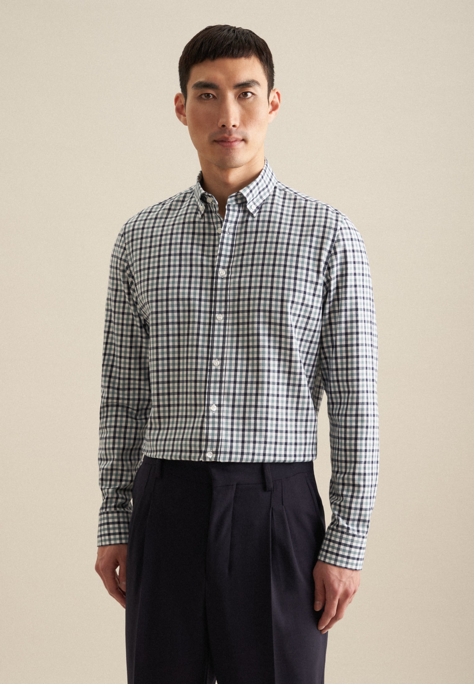 seidensticker Flanellhemd »Slim« Slim 1/1 Button-Down-Kragen Karo