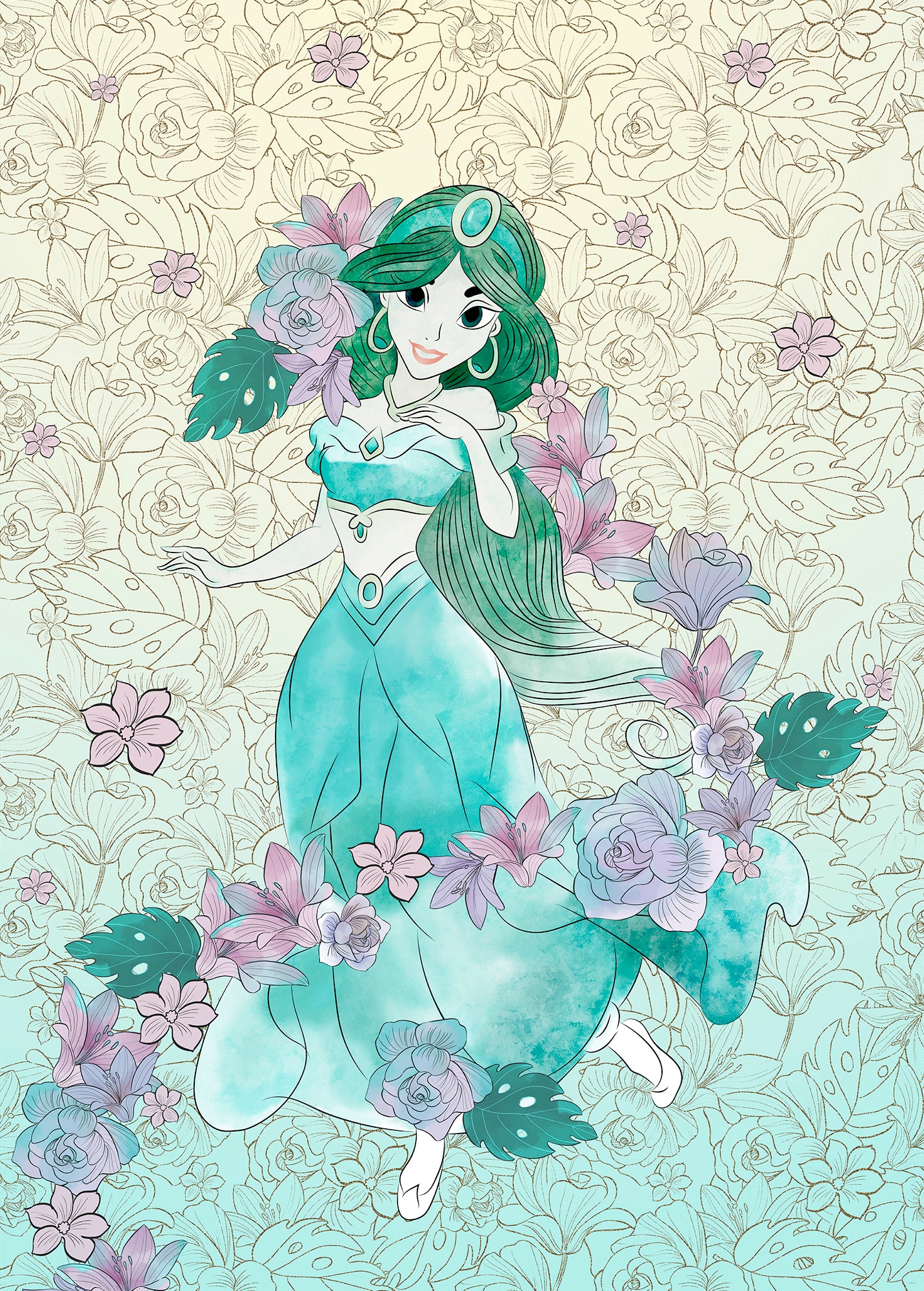 Image of Komar Vliestapete "Digitaldruck Vlies - Jasmin Pale Flowers - Grösse 200 x 280 cm" bedruckt glatt Kinderzimmer