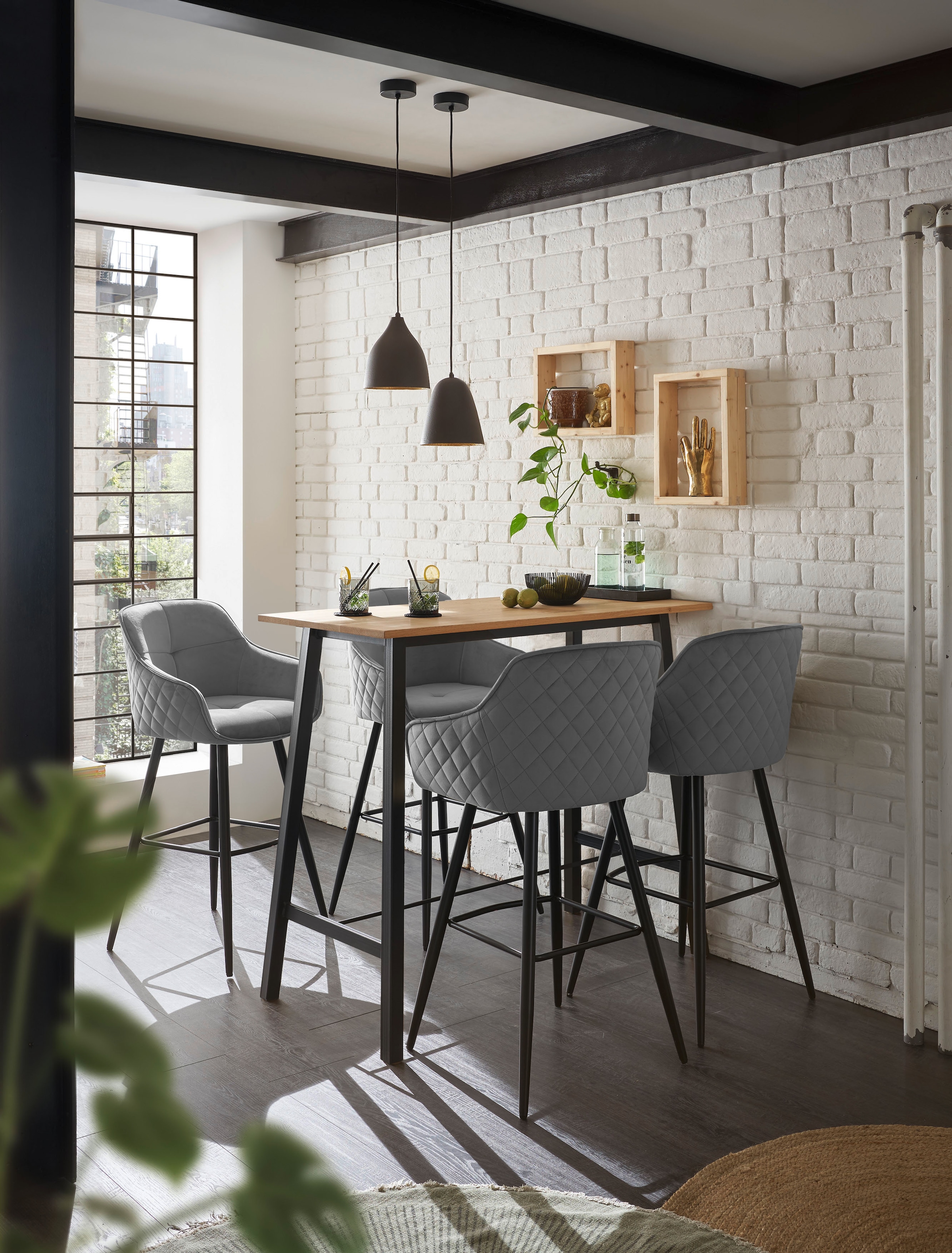 Stolkom Bartisch »Kent Eiche Massivholz geölt, Hochtisch BxHxT 120x104x60 cm«, Industrial Style Eiche Massivholz geölt durchgehende Lamelle